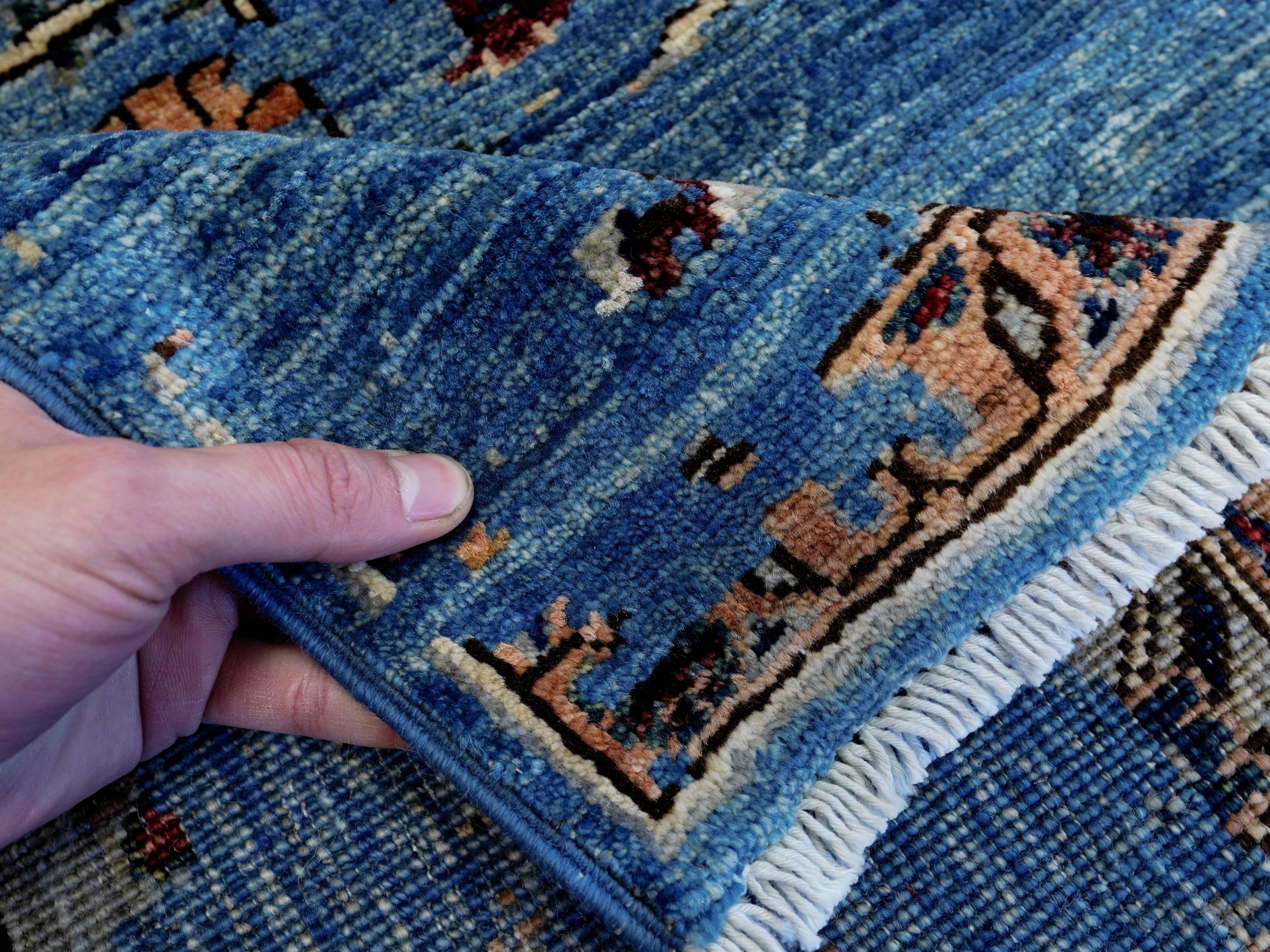 6x9 Ft Blue Serapi Rug - Traditional Wool Rug - Broken Design