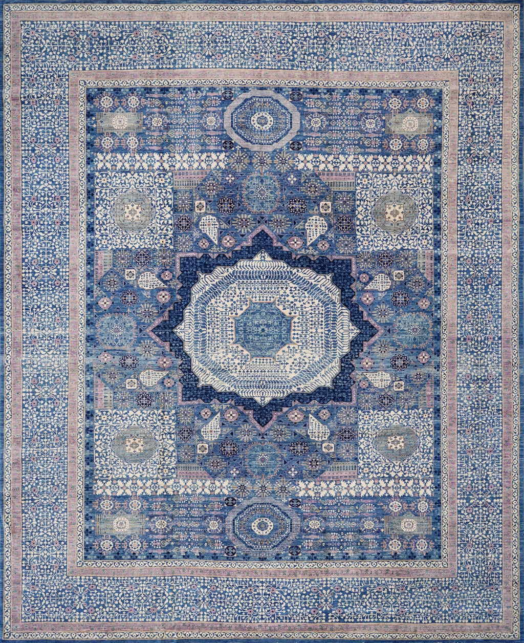 12x15 Ft Blue Mamluk Rug - Hand Knotted Area Rug - Oversize