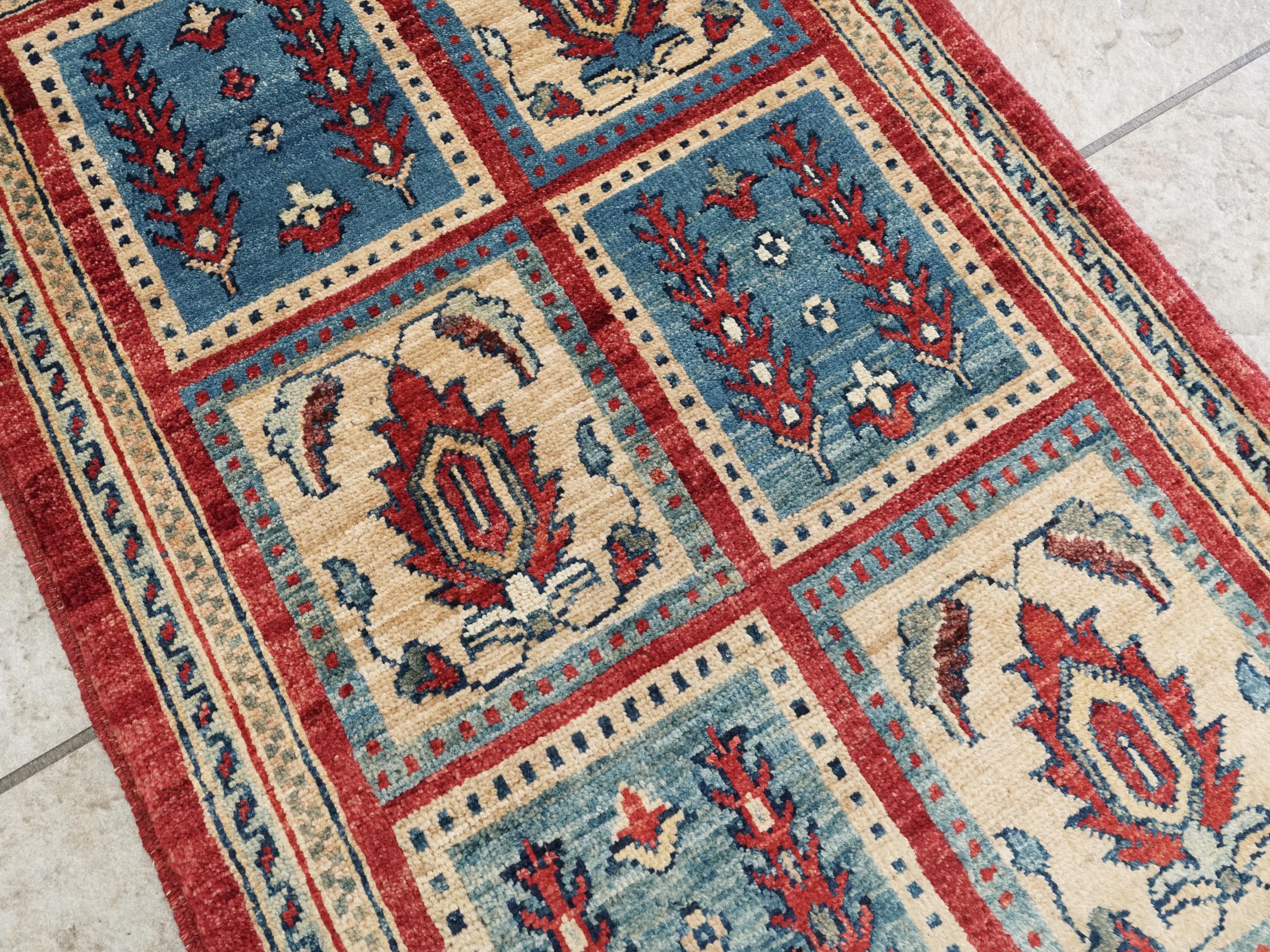 2x3 Ft Hand Knotted Red Heriz Rug - Afghan Wool Accent Rug