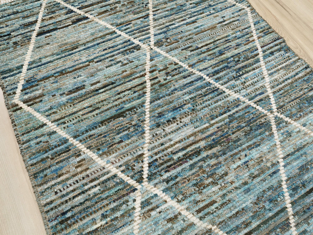 3x5 Ft Blue Moroccan Rug - Hand Knotted Area Rug