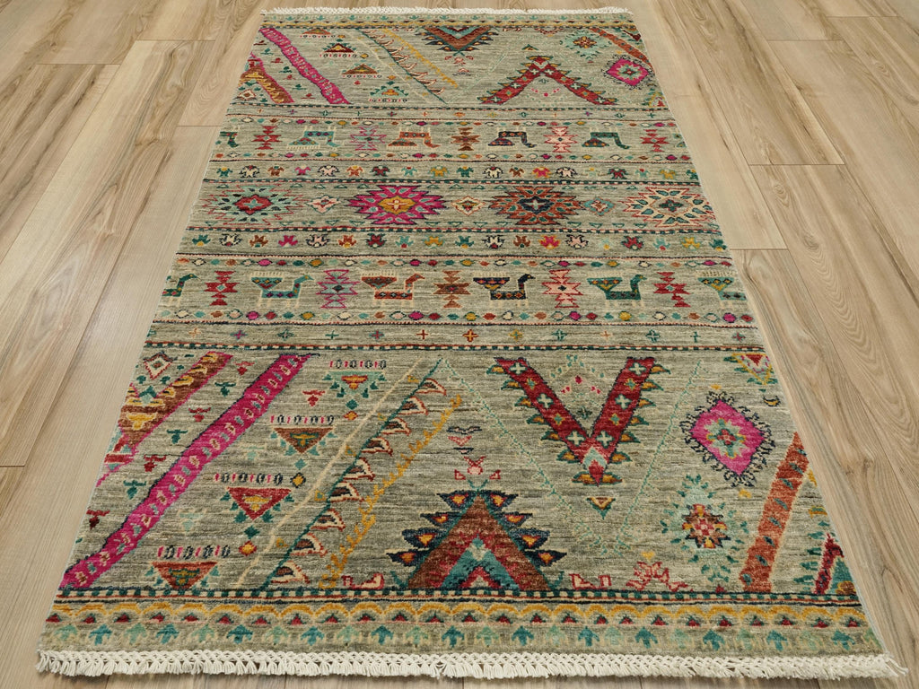 3x5 Ft Cyan Gabbeh Rug - Afghan Handmade Area Rug
