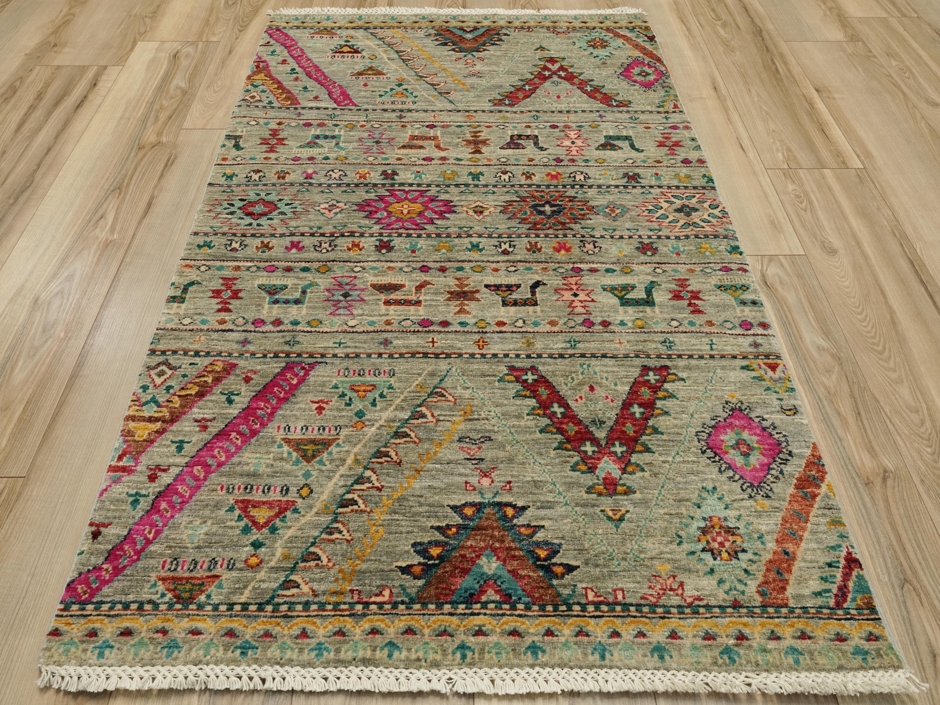 3x5 Ft Cyan Gabbeh Rug - Afghan Handmade Area Rug