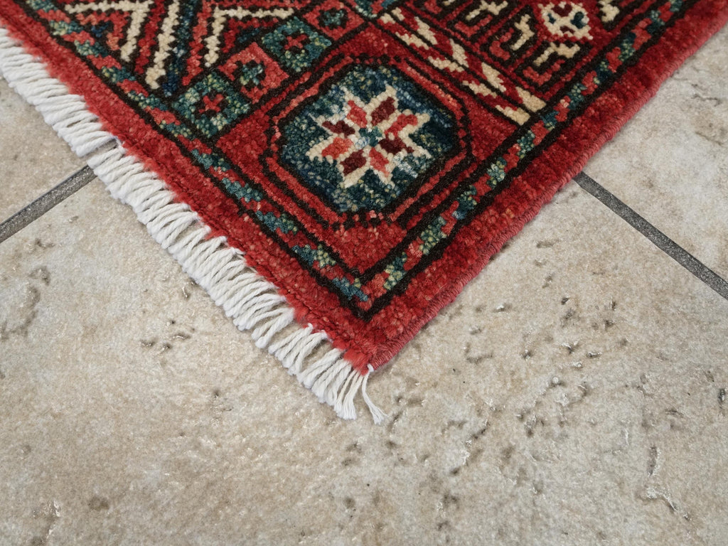 2x3 Ft Red Ersari Rug - Hand-Knotted Turkmen Wool Accent Rug