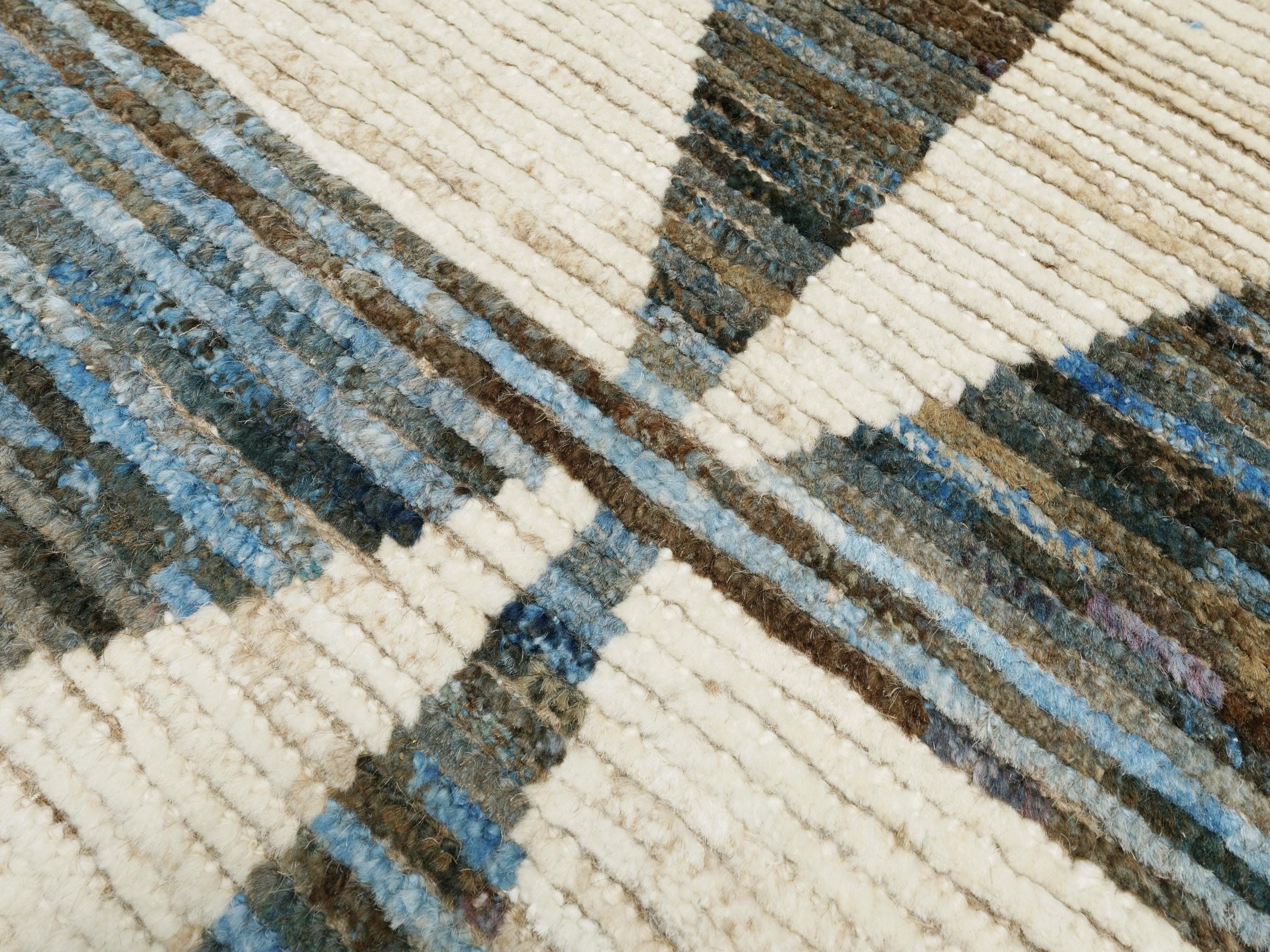 3x6 Ft Hand Knotted  Moroccan Rug - Blue & White Area Rug