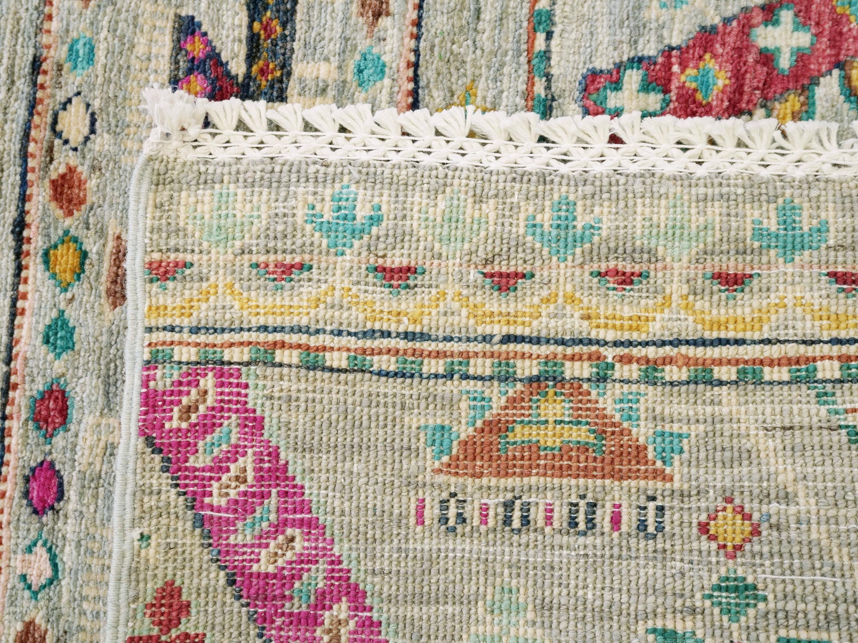 3x5 Ft Hand Knotted Cyan Khorjin Rug - Traditional Tribal Rug