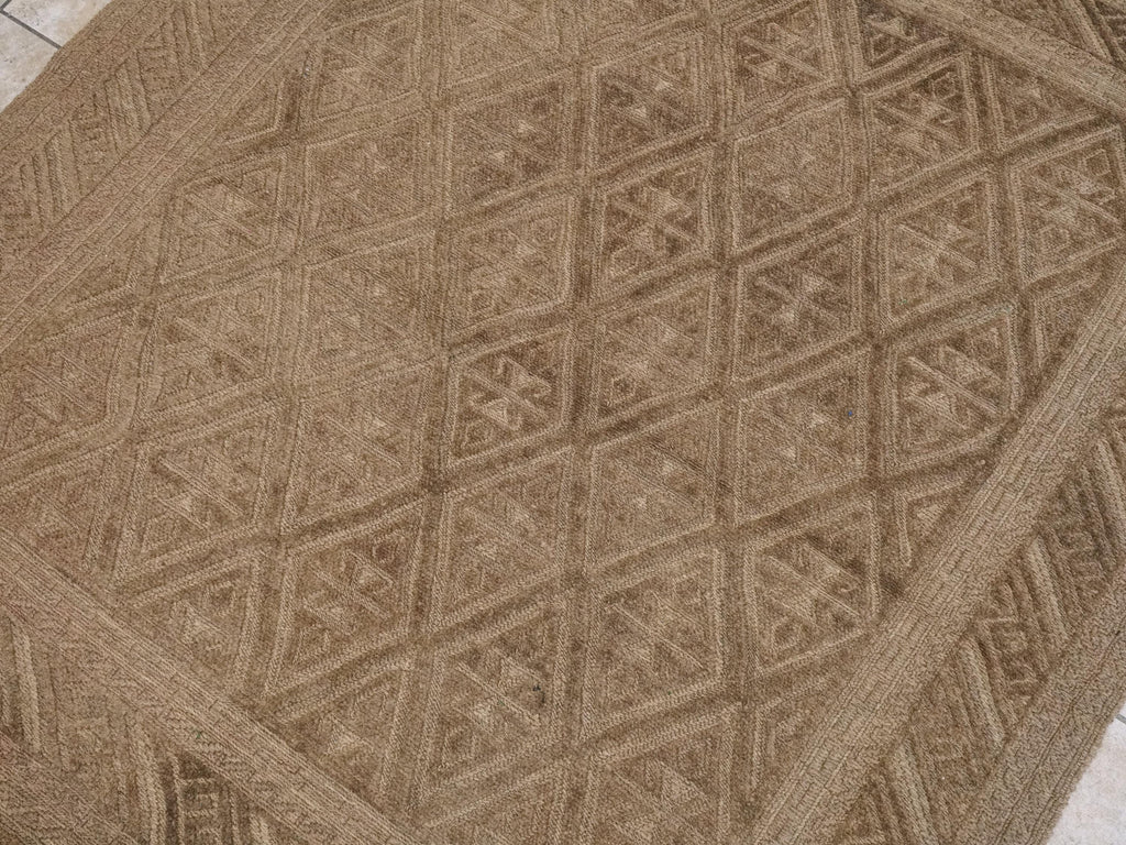 5x6 FT Hand Knotted Wool Kilim Rug - Brown Tribal Flatweave