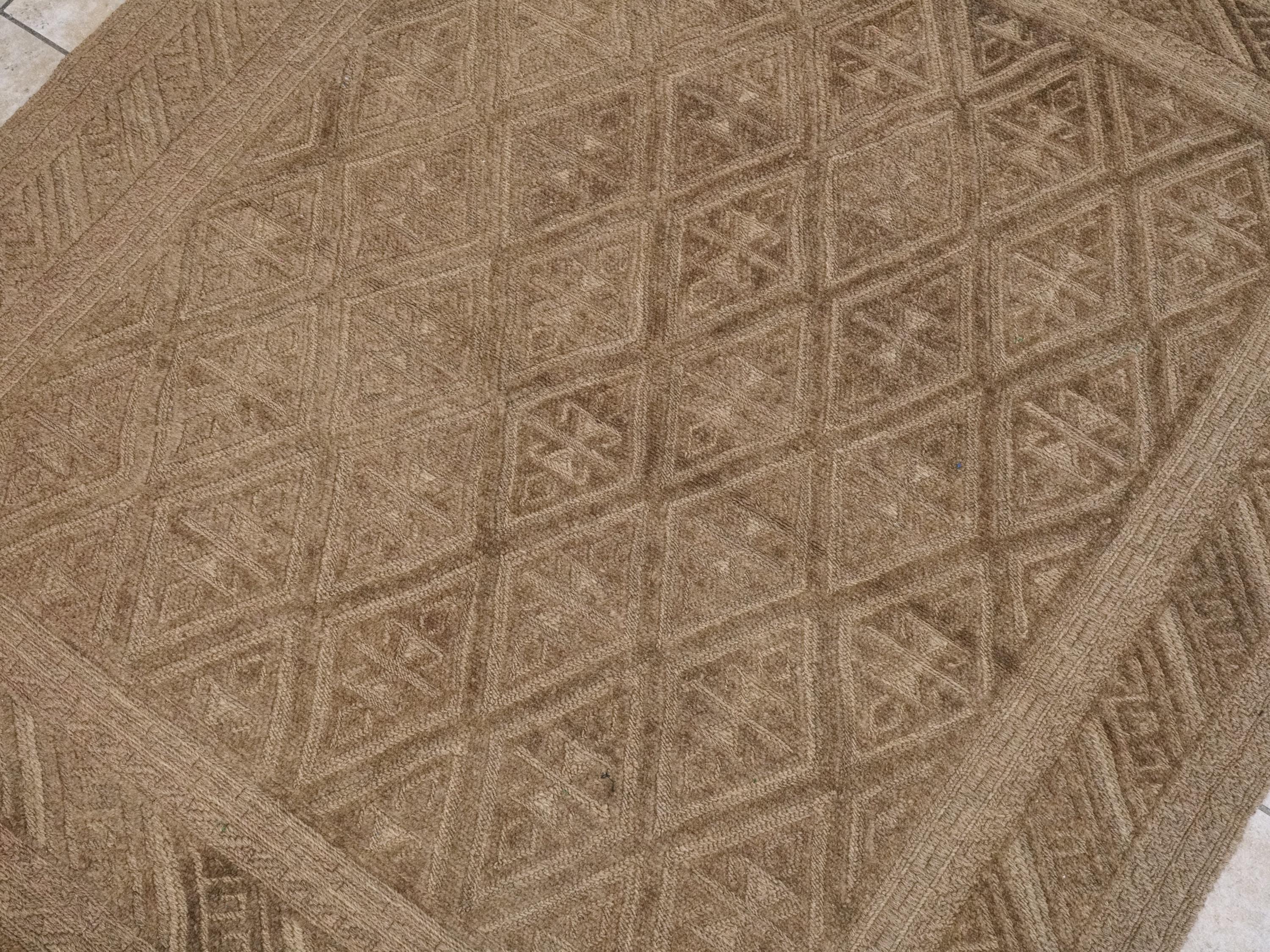 5x6 FT Hand Knotted Wool Kilim Rug - Brown Tribal Flatweave