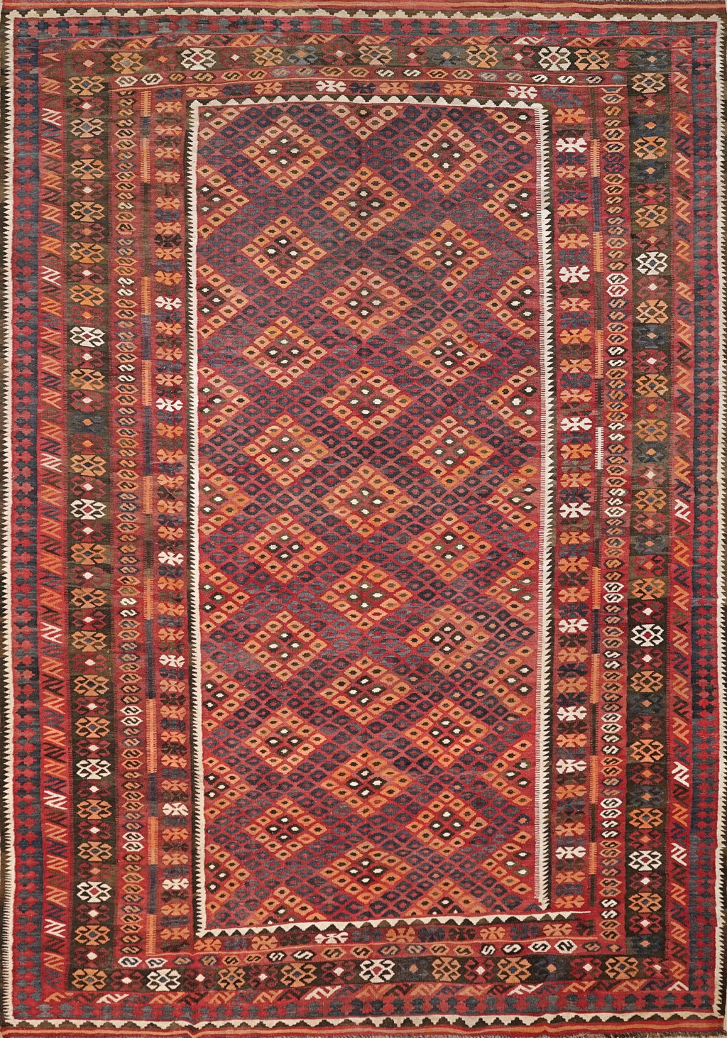 9x14 Ft Burgundy Maimana Kilim Rug - Vintage Flat Weave - Tribal Design