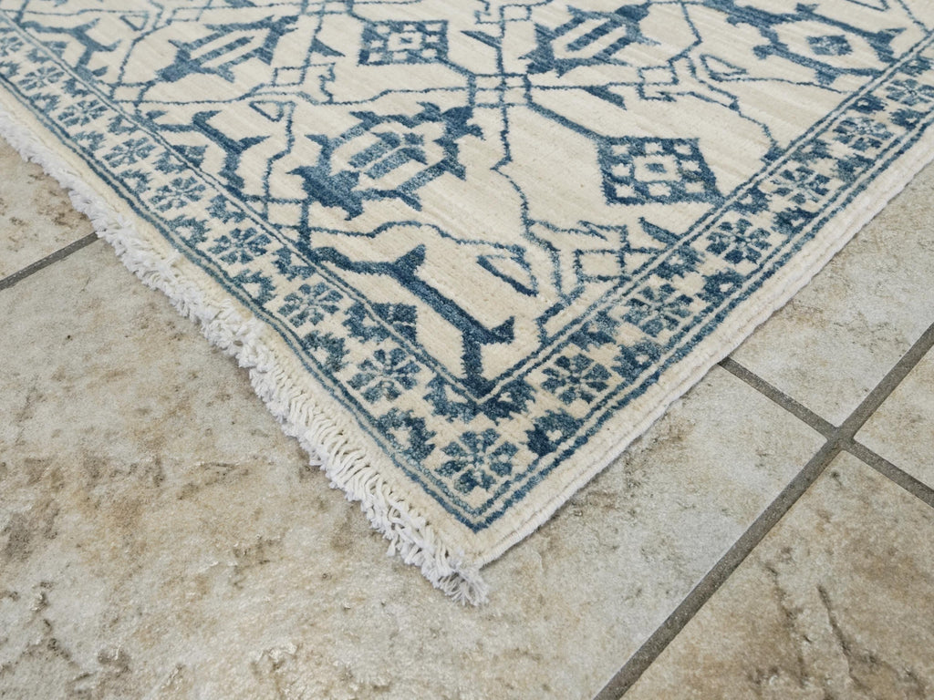 7 Ft Blue Heriz Rug Runner - Hand Knotted Wool Rug - Vintage Persian Style