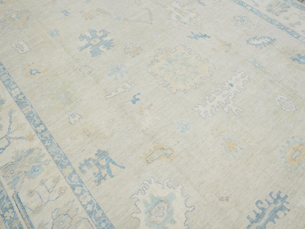 10x14 Ft Blue Oushak Rug - Hand Knotted Afghan Rug - Turkish Floral Design