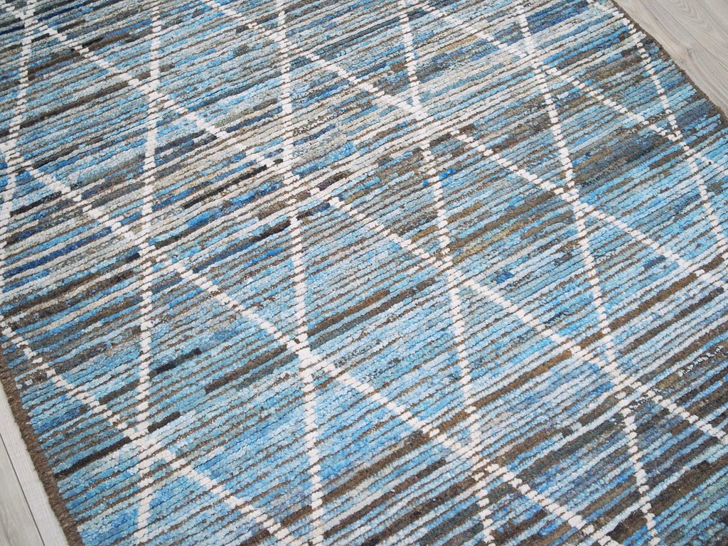 4x6 Ft Hand Knotted Blue Moroccan Rug - Small Wool Rug