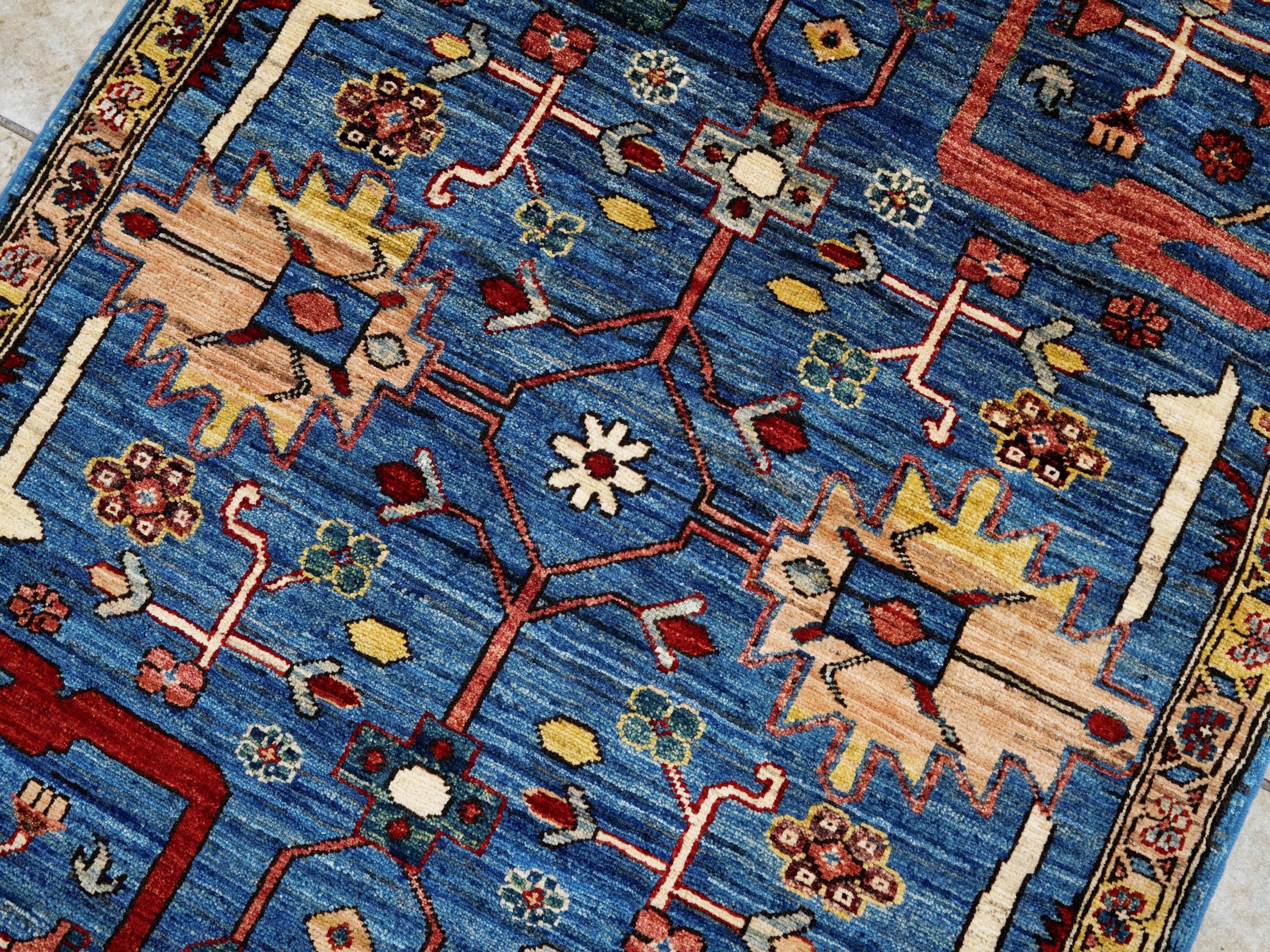 3x5 Ft Blue Heriz Rug - Handmade Afghan Rug