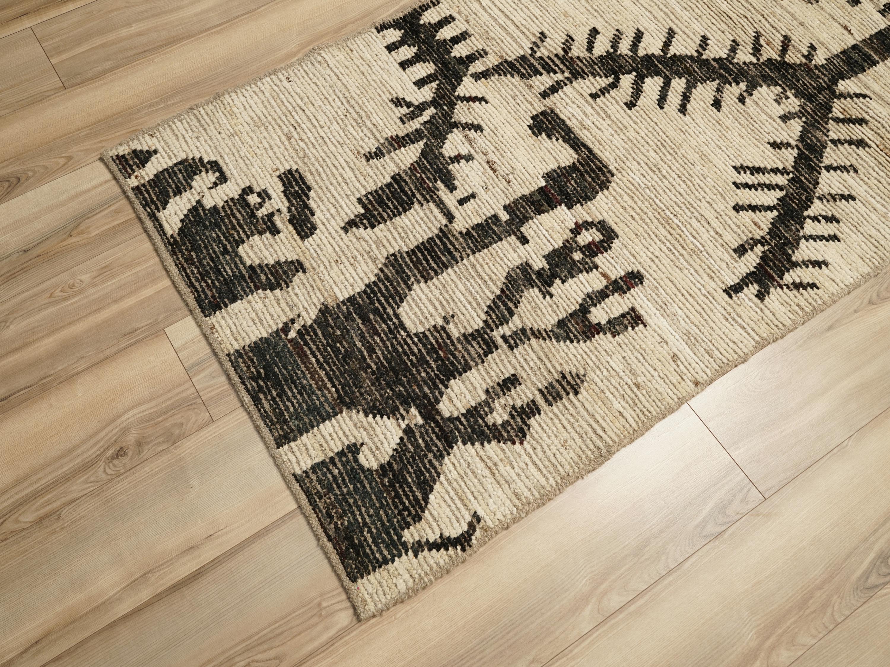 10 Ft Black & Beige Moroccan Runner Rug - Afghan Handmade Wool Rug