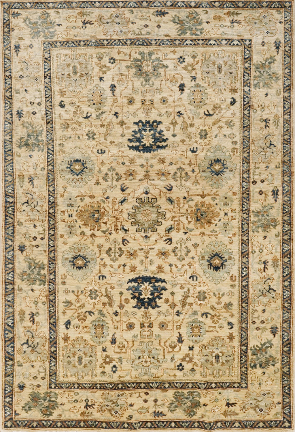 5x8 Ft Beige Serapi Rug - Afghan Handmade Wool Rug - Floral Design