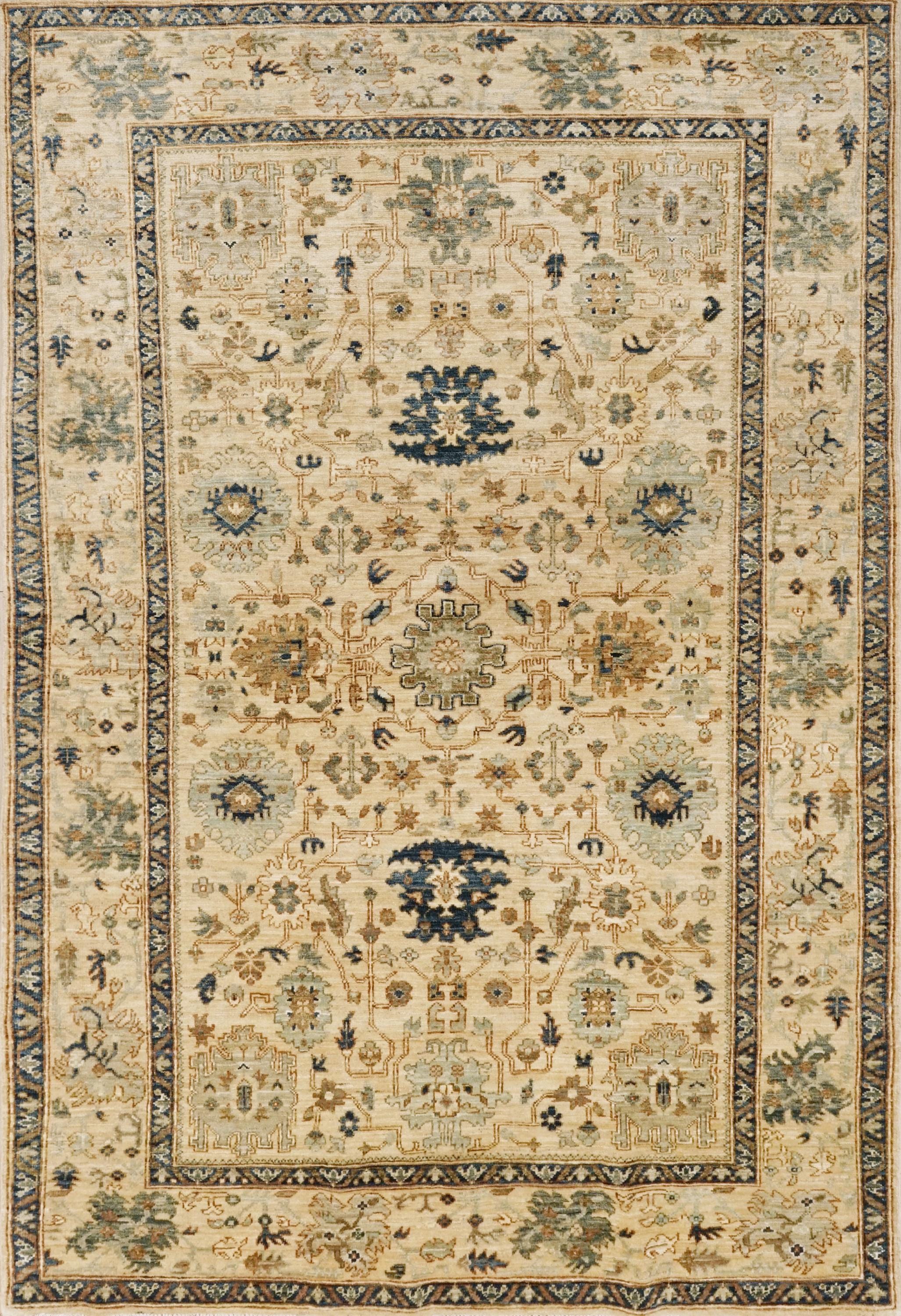 5x8 Ft Beige Serapi Rug - Afghan Handmade Wool Rug - Floral Design