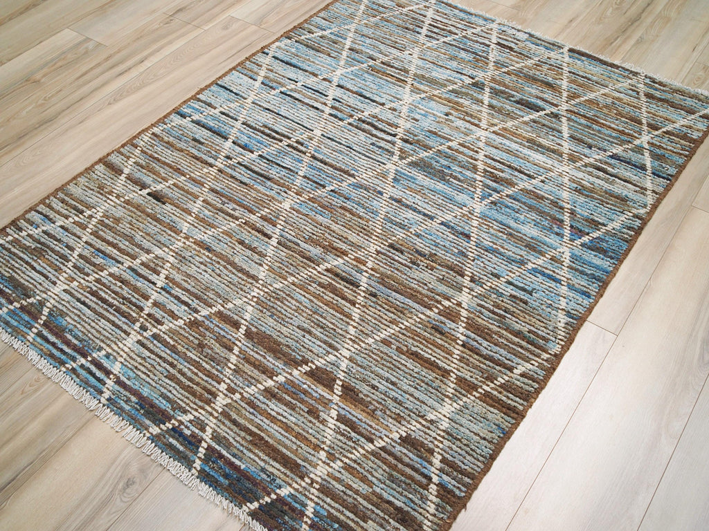 4x6 Ft Blue Moroccan Rug - Hand Knotted Wool Area Rug