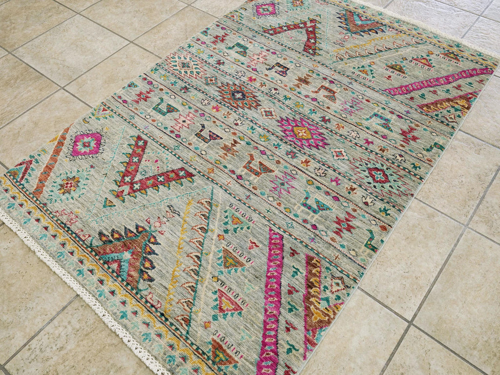 3x5 Ft Hand Knotted Khorjin Rug - Traditional Afghan Rug