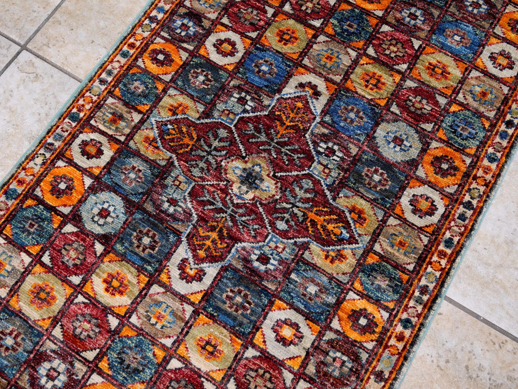 2x5 Ft Blue & Orange Heriz Rug - Hand Knotted Small Runner