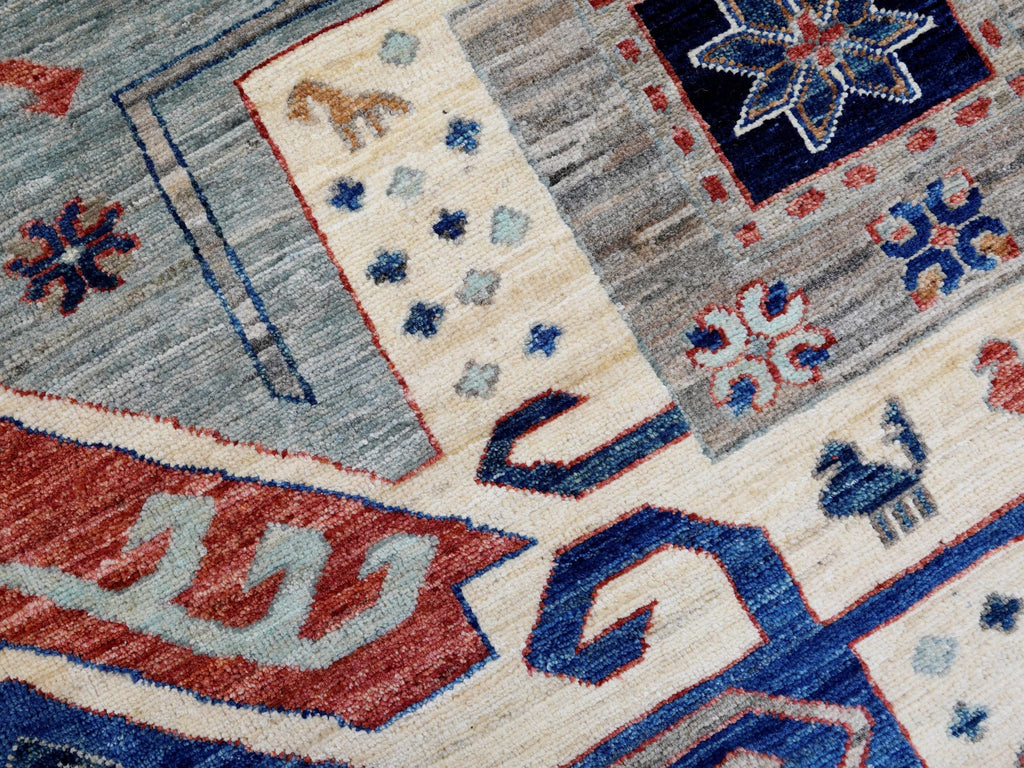 9x12 Ft Beige Heriz Rug - Afghan Oriental Area Rug - Geometric Design