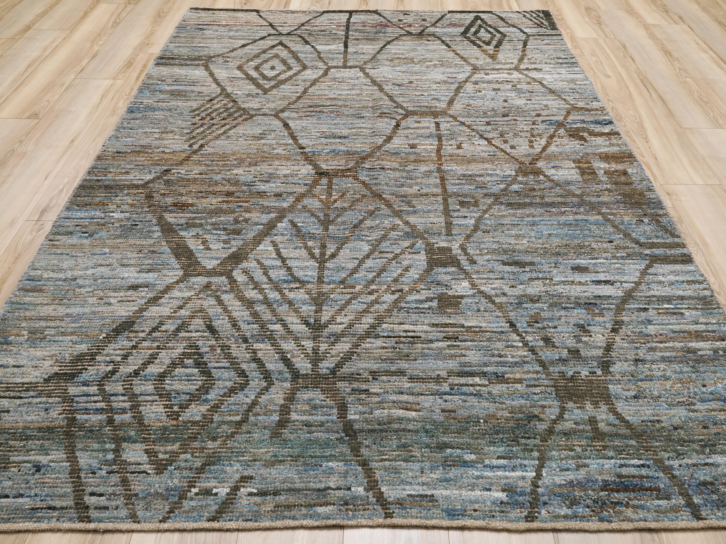 6x9 Ft Blue Moroccan Rug - Afghan Handmade Area Rug