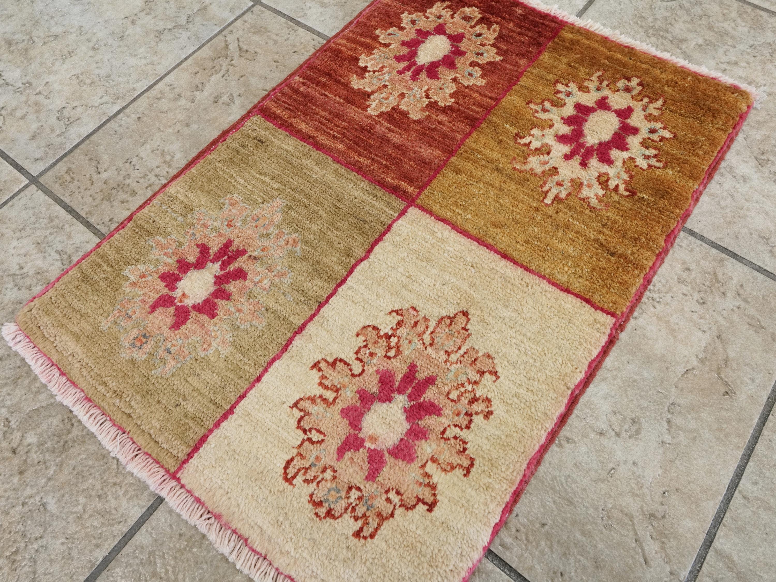 1x2 Ft Yellow Serapi Rug - Hand-Knotted Ghazni Wool - Floral Accent Rug