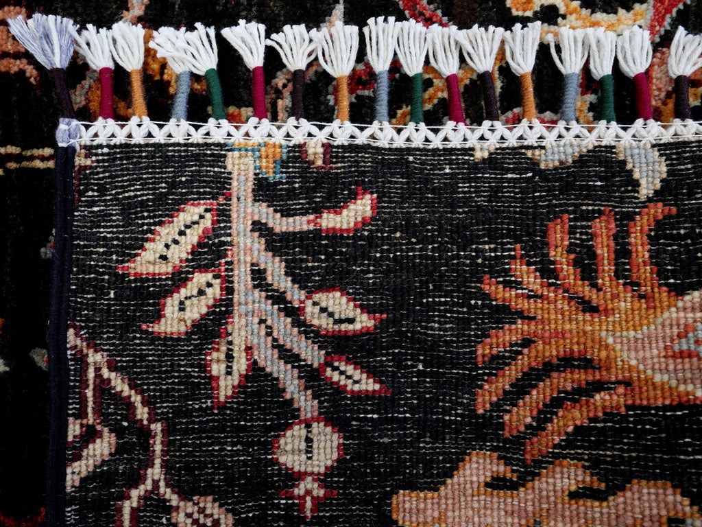 4x6 Ft Black Bird Rug - Hand Knotted Oriental Rug - Garden Design