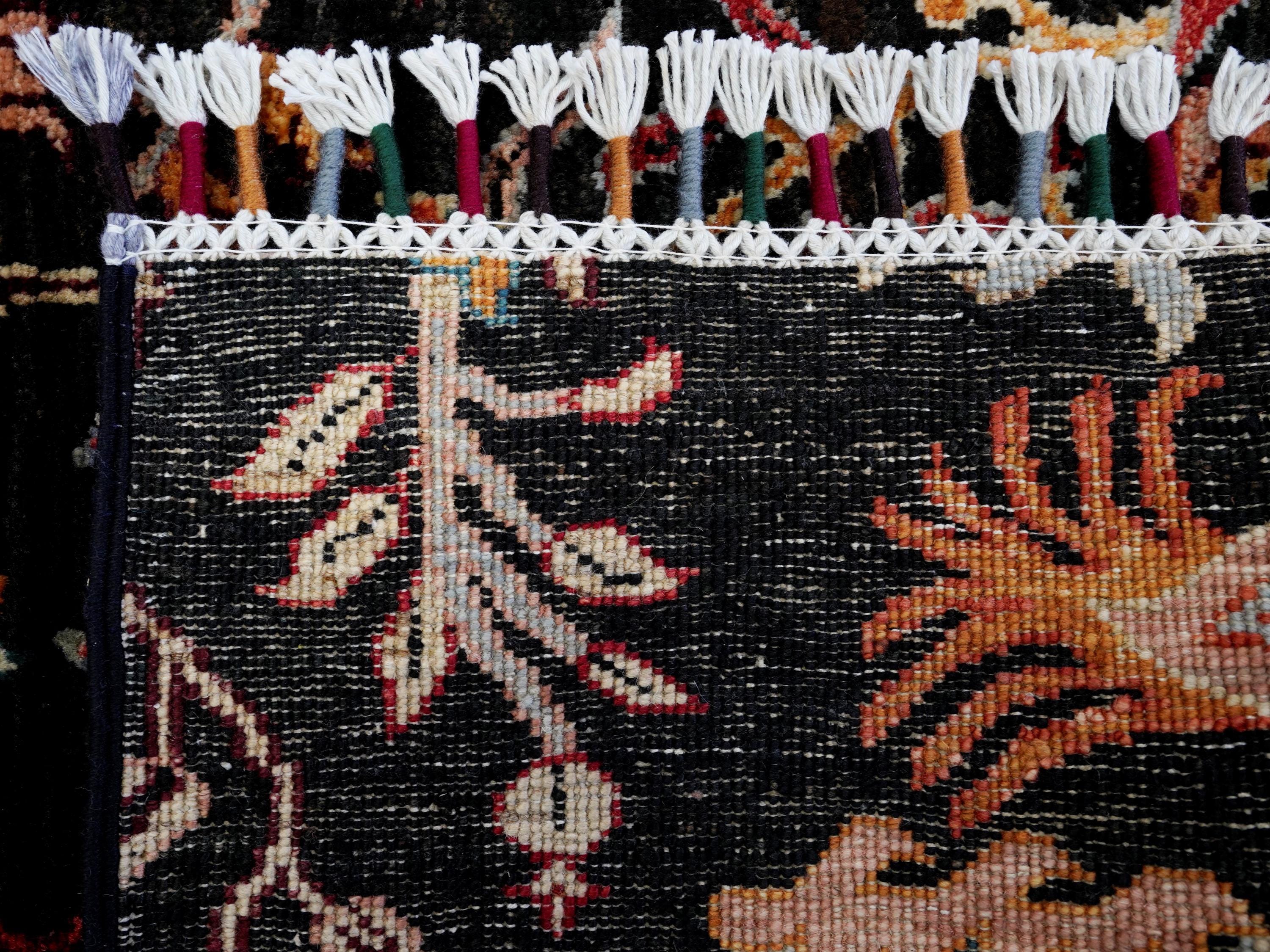 4x6 Ft Black Bird Rug - Hand Knotted Oriental Rug - Garden Design