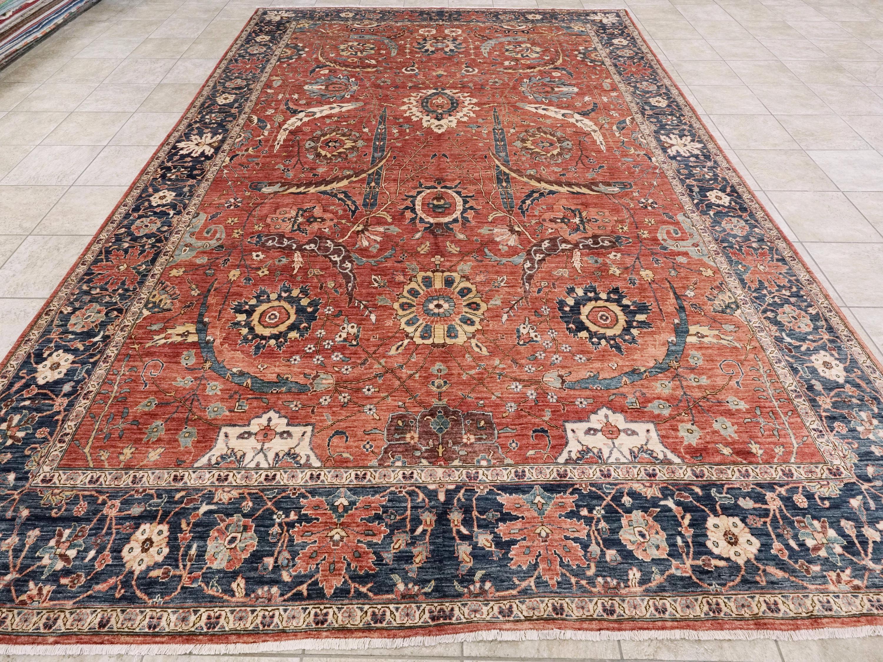 9x13 Ft Hand Knotted Serapi Rug – Red Oriental Ghazni Wool Rug