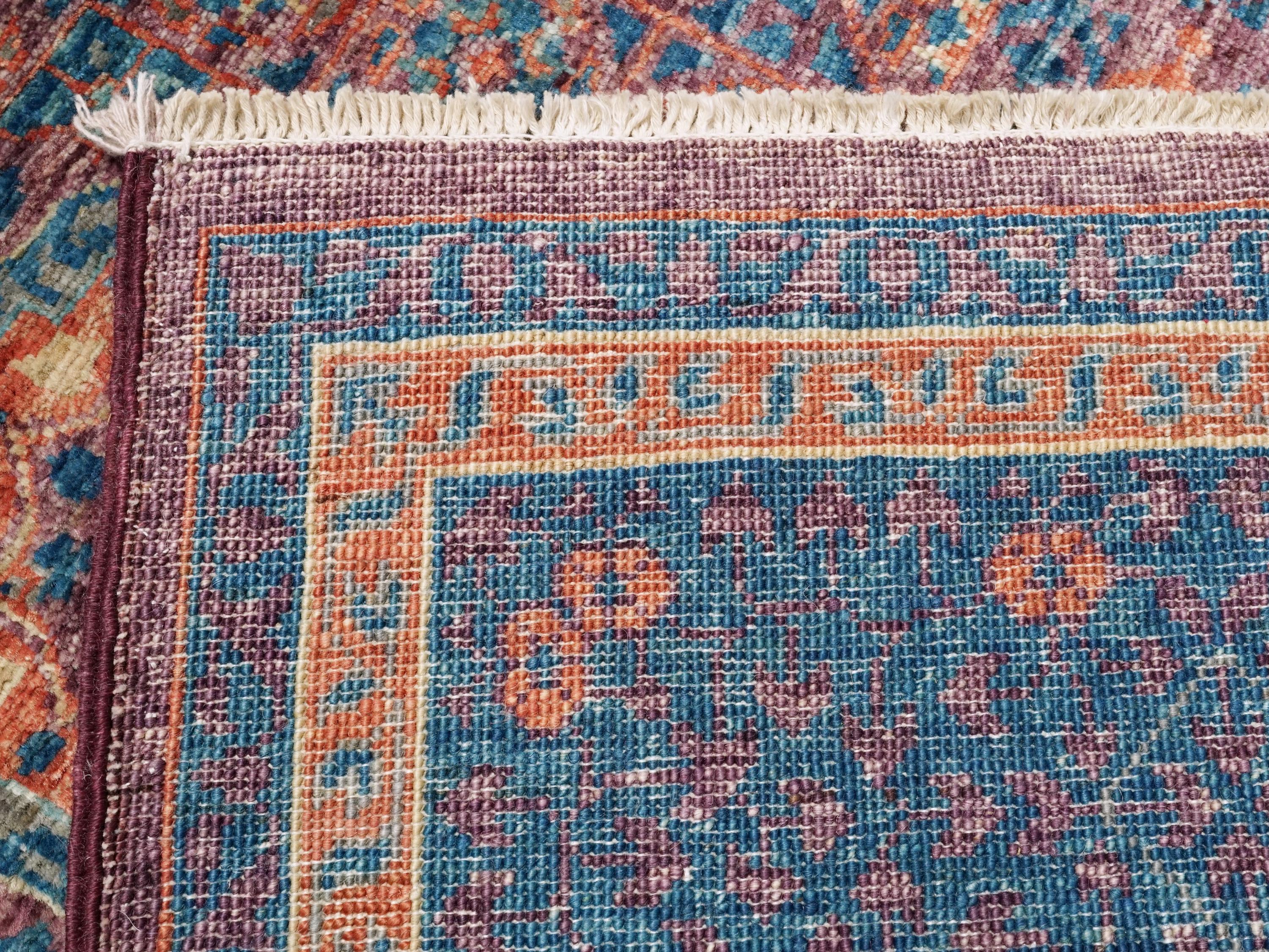 6x8 Ft Blue Mamluk Rug - Hand Knotted Oriental Rug - Geometric Design