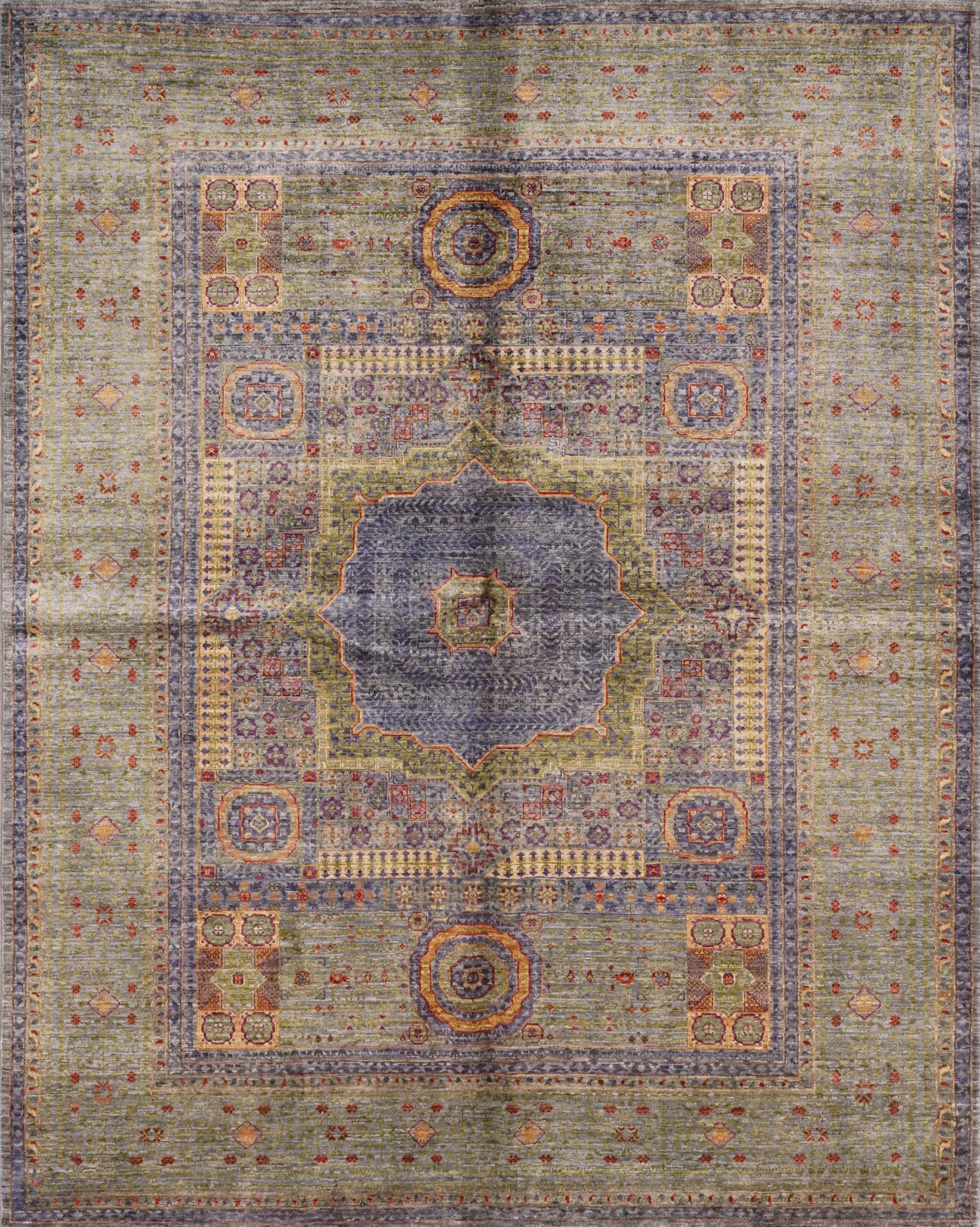 6x8 Ft Light Green Mamluk Rug - Hand Knotted Oriental Rug