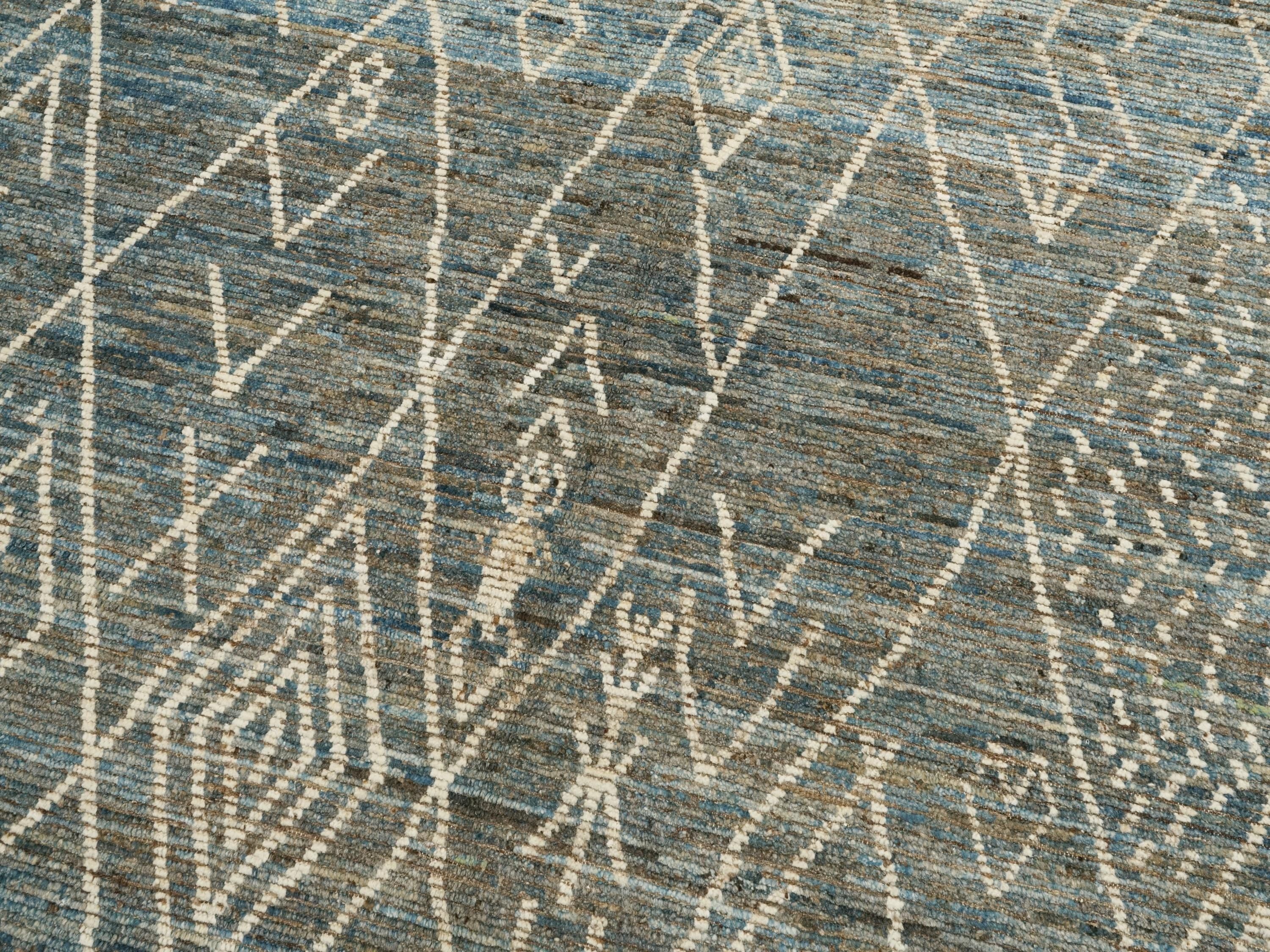 7x7 Ft Blue Moroccan Rug - Afghan Hand Knotted Square Rug