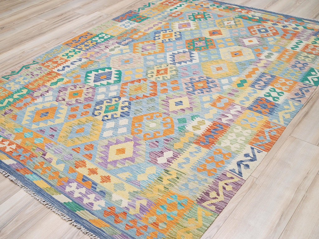 6x8 Ft Green Scandinavian Kilim Rug - Tribal Area Rug