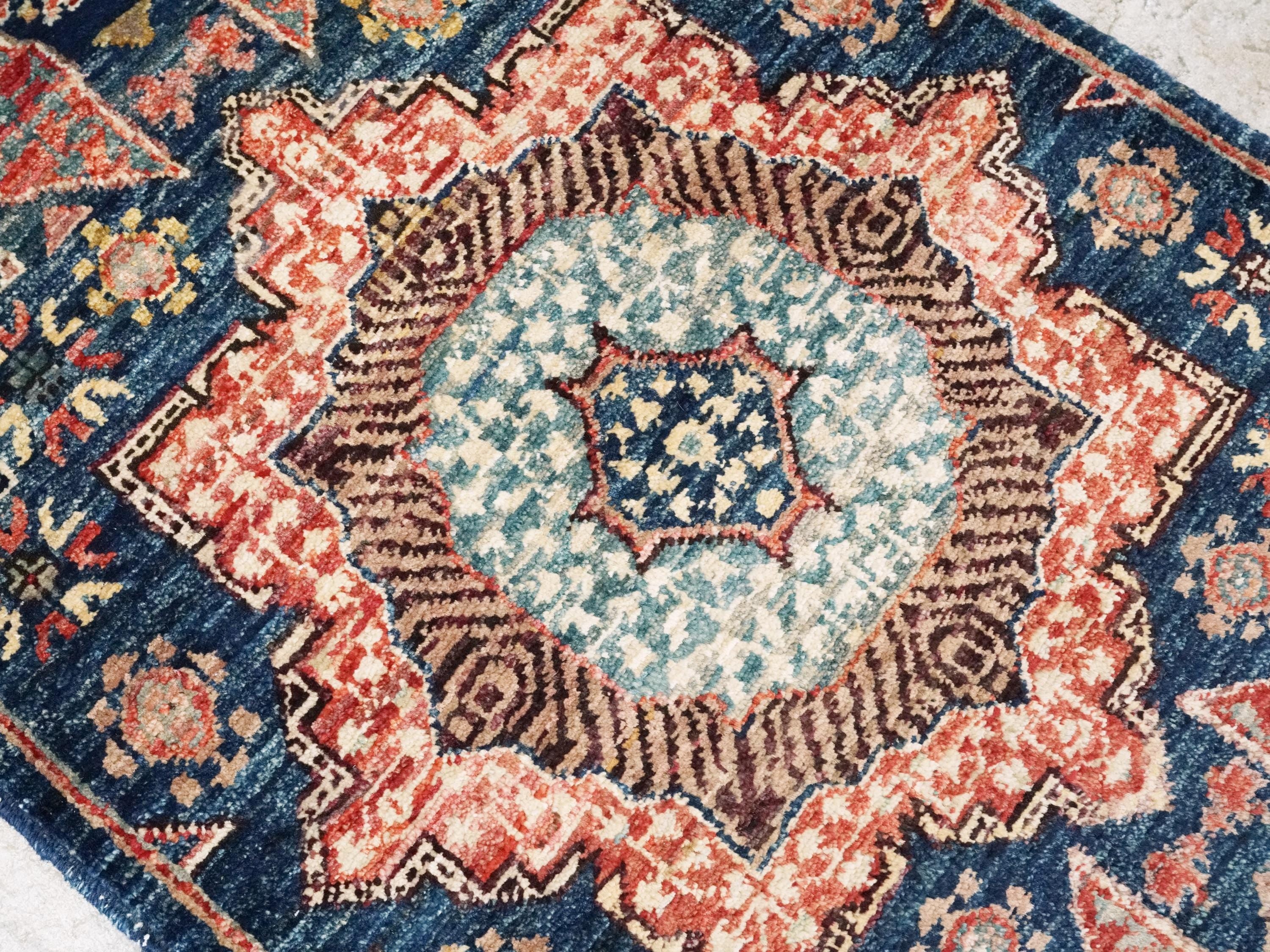 2x3 Ft Hand Knotted Dark Blue Mamluk Rug - Oriental Accent Rug