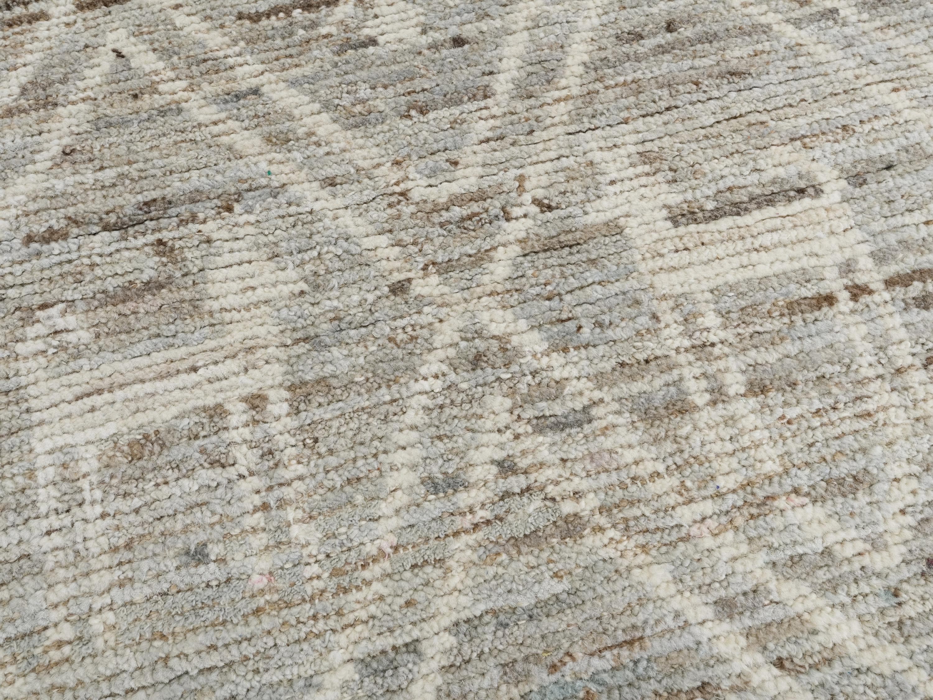 10 Ft Handmade Afghan Wool Runner Rug - Light Gray Moroccan Design