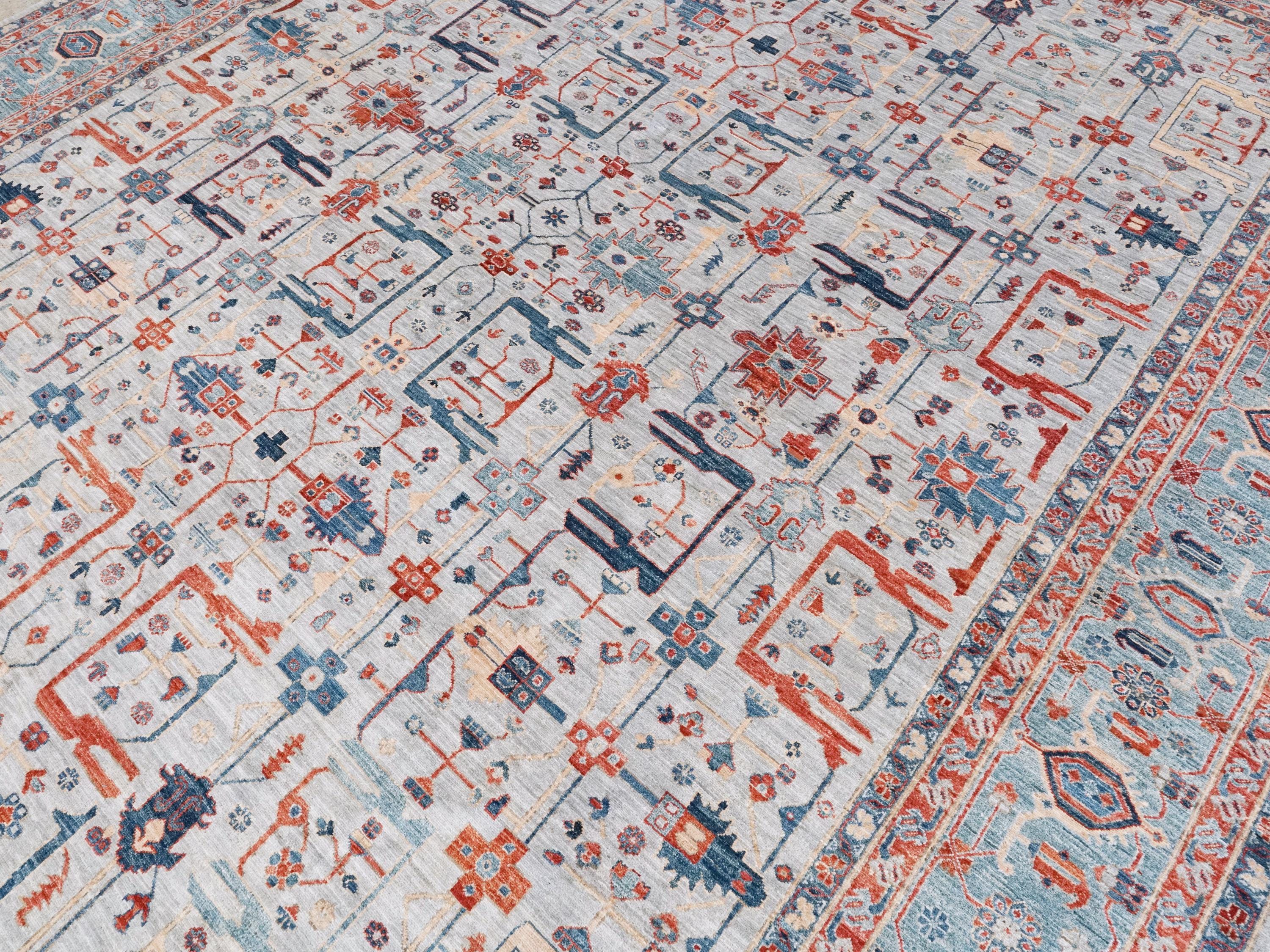 12x15 Ft Gray Heriz Rug - Handmade Afghan Area Rug - Oversize