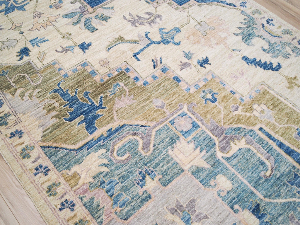 4x6 Ft Blue & Beige Heriz Rug - Hand Knotted Oriental Rug