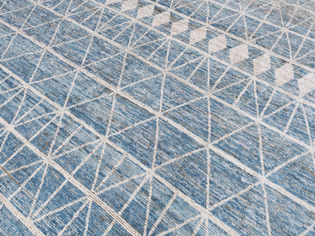 10x14 Ft Blue & White Moroccan Rug - Afghan Handmade Wool Rug