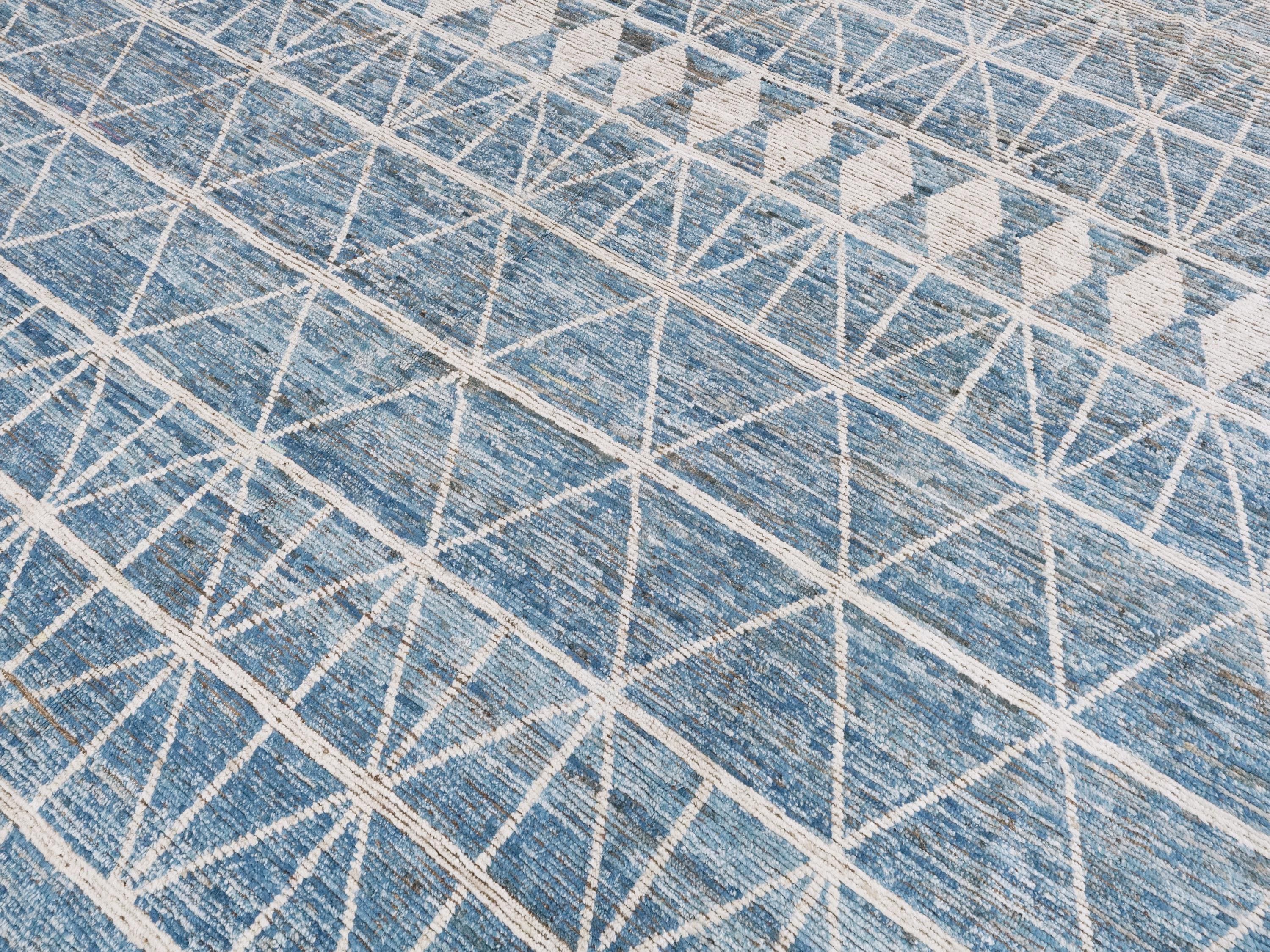 10x14 Ft Blue & White Moroccan Rug - Afghan Handmade Wool Rug