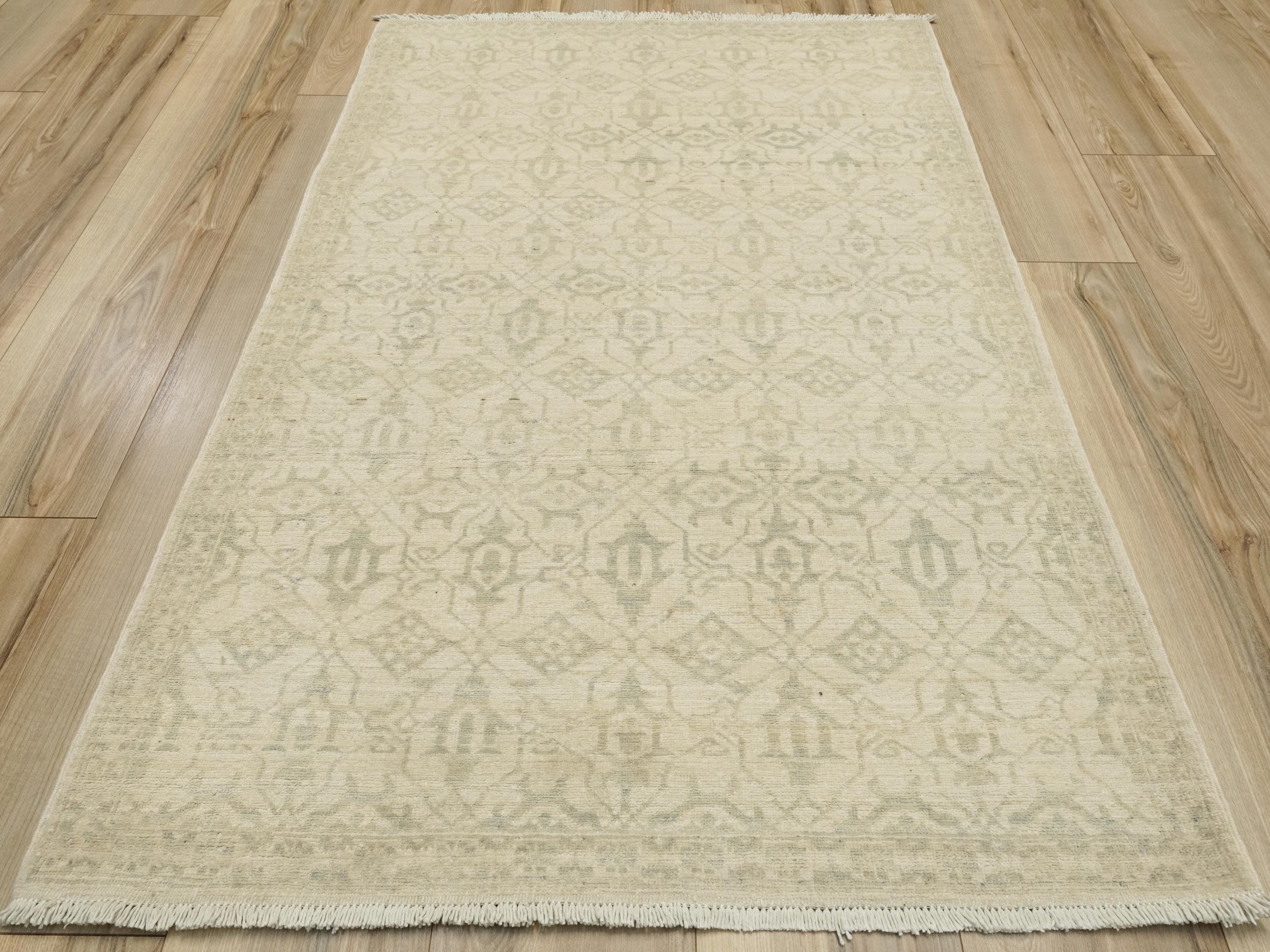 3x5 Ft White Heriz Rug - Ghazni Wool - Oriental Area Rug