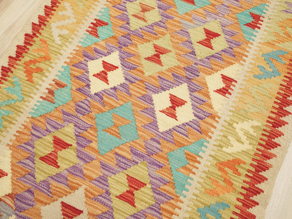 10 Ft  Red Kilim Runner Rug - Flat Weave - Traditional Afghan Design