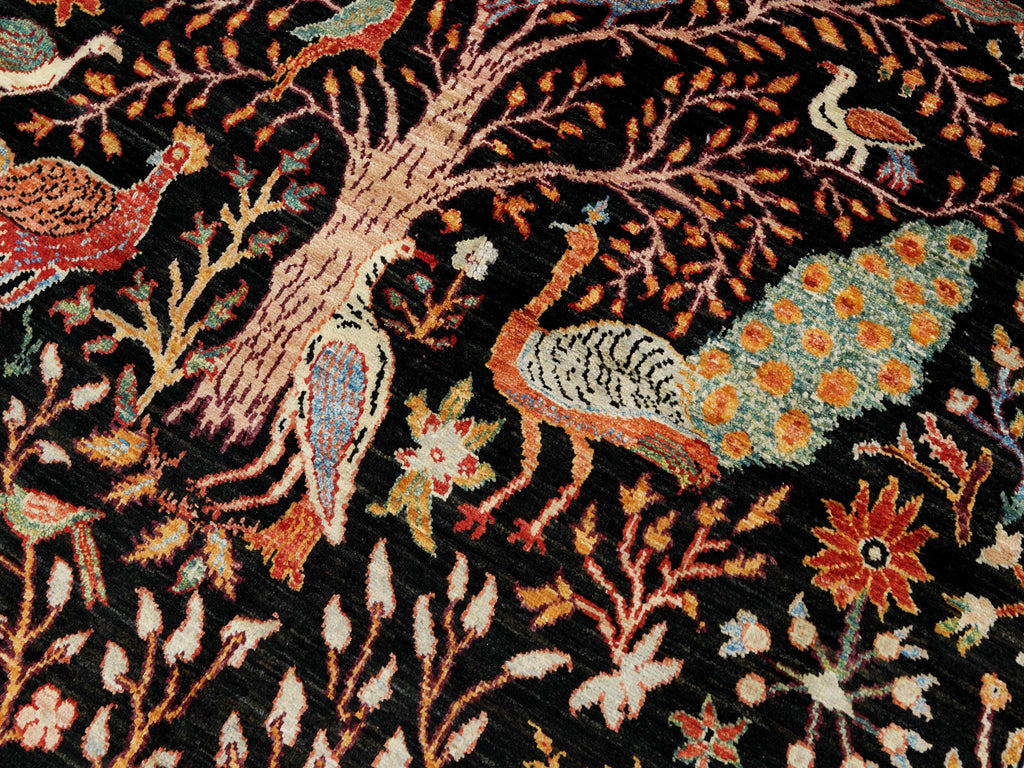 4x6 Ft Black Bird Rug - Hand Knotted Oriental Rug