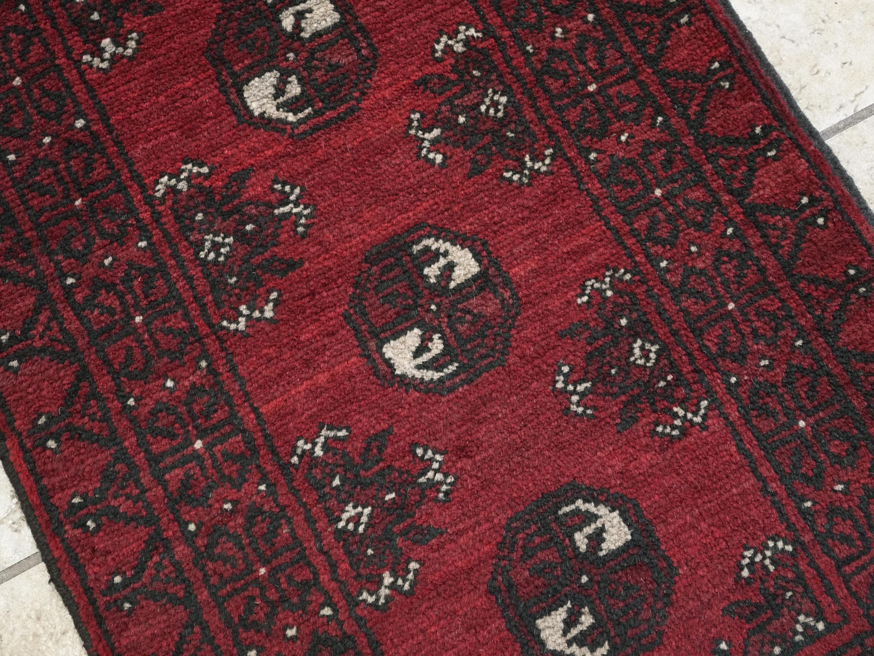 2x3 Ft Red Ersari Rug - Hand Knotted Afghan Wool Rug