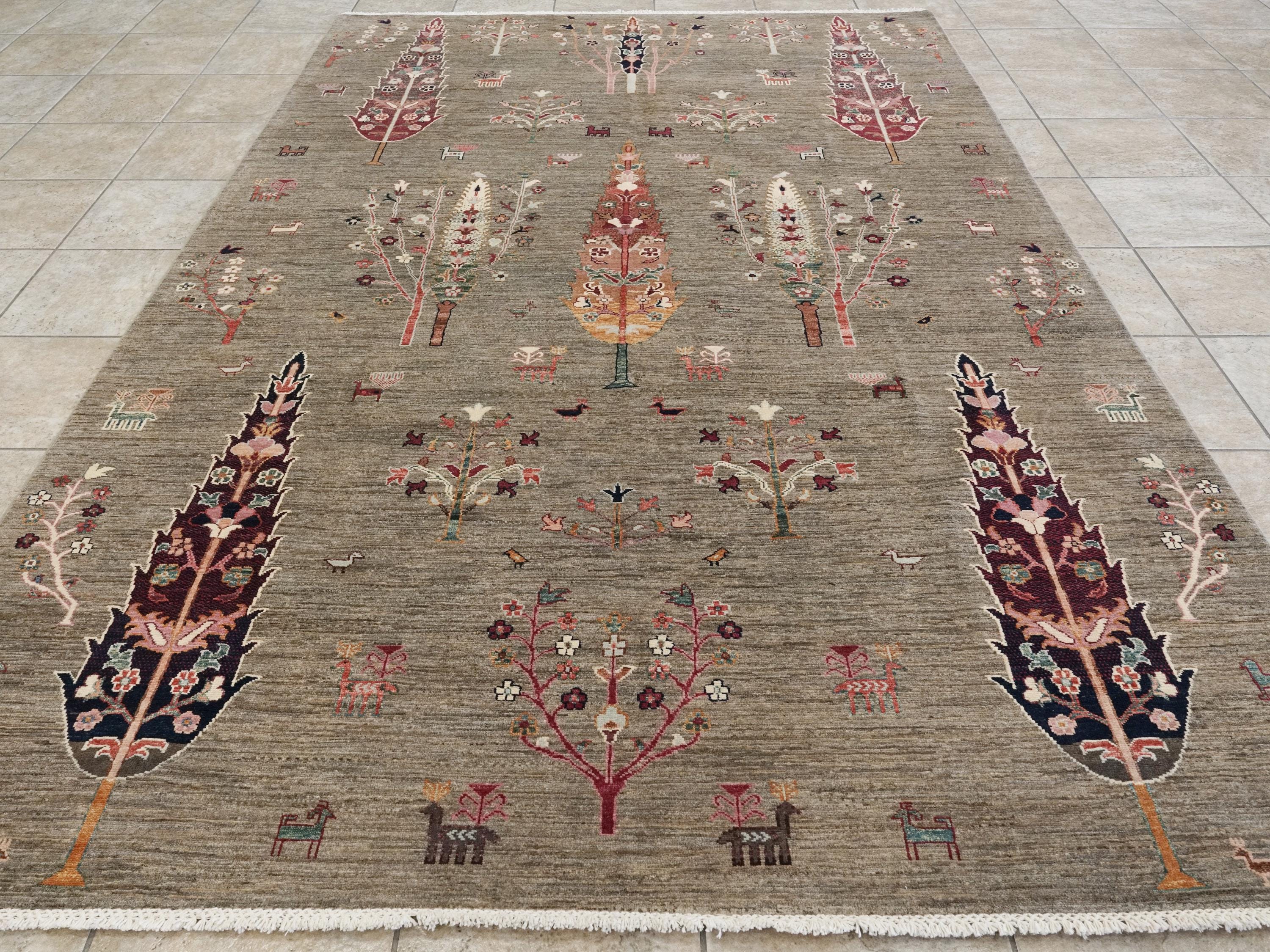 7x10 Ft Brown Serapi Rug - Hand Knotted Floral Rug