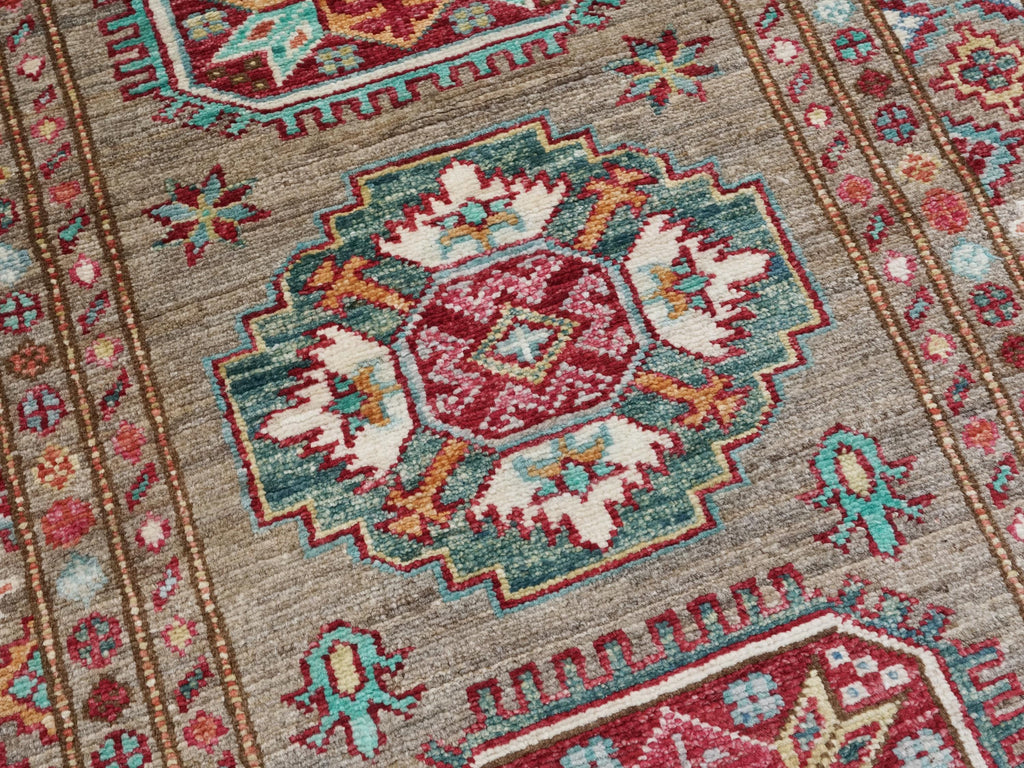 13 Ft Brown Kazak Runner Rug - Handmade Afghan Hallway Rug