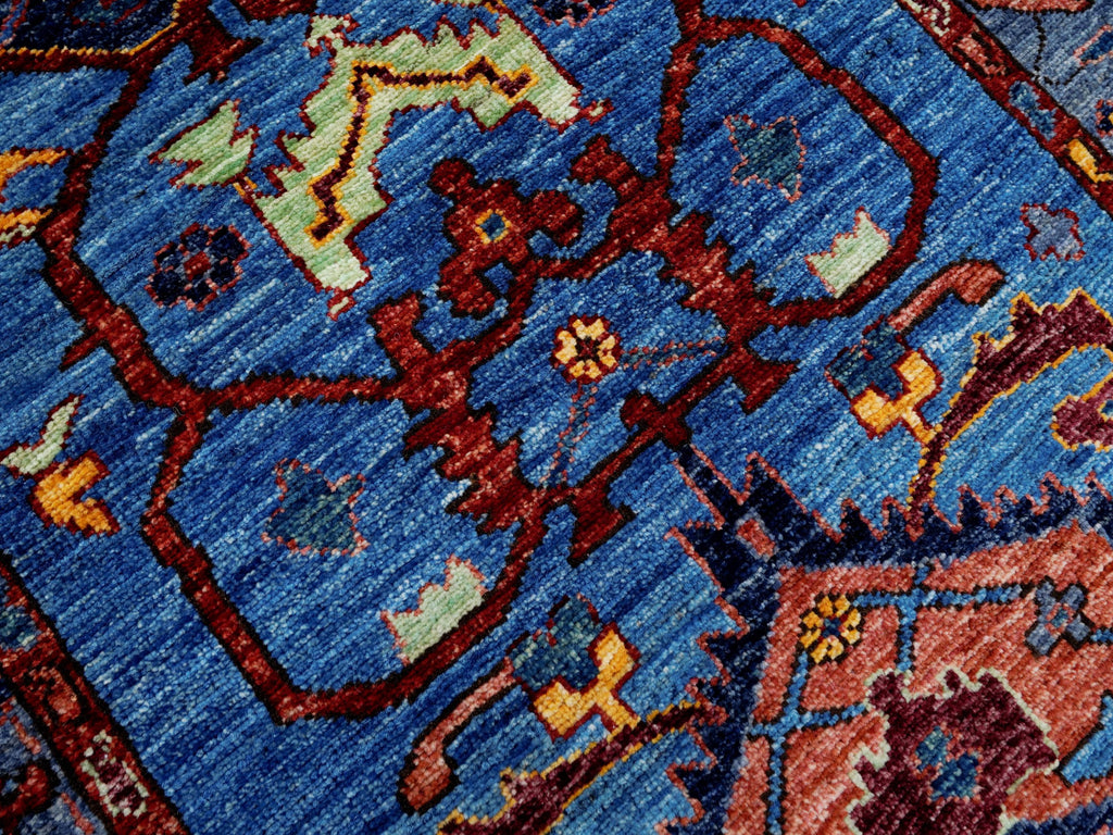 11 Ft Blue Heriz Runner Rug - Hand Knotted Hallway Rug - Persian Design