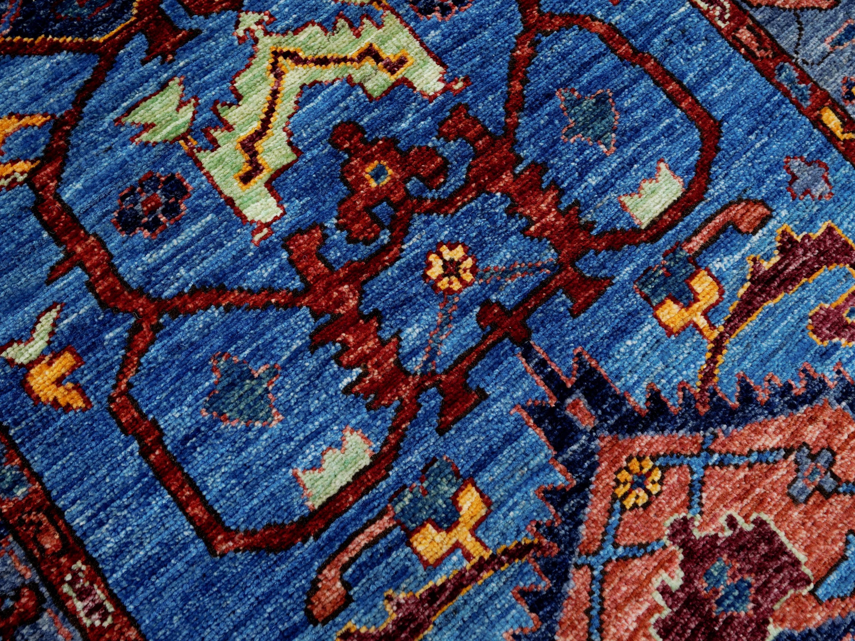 11 Ft Blue Heriz Runner Rug - Hand Knotted Hallway Rug - Persian Design