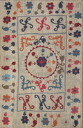 4'6x7'2 Ft Vintage Suzani Kilim Rug - Hand Knotted Wool - Tribal Flatweave