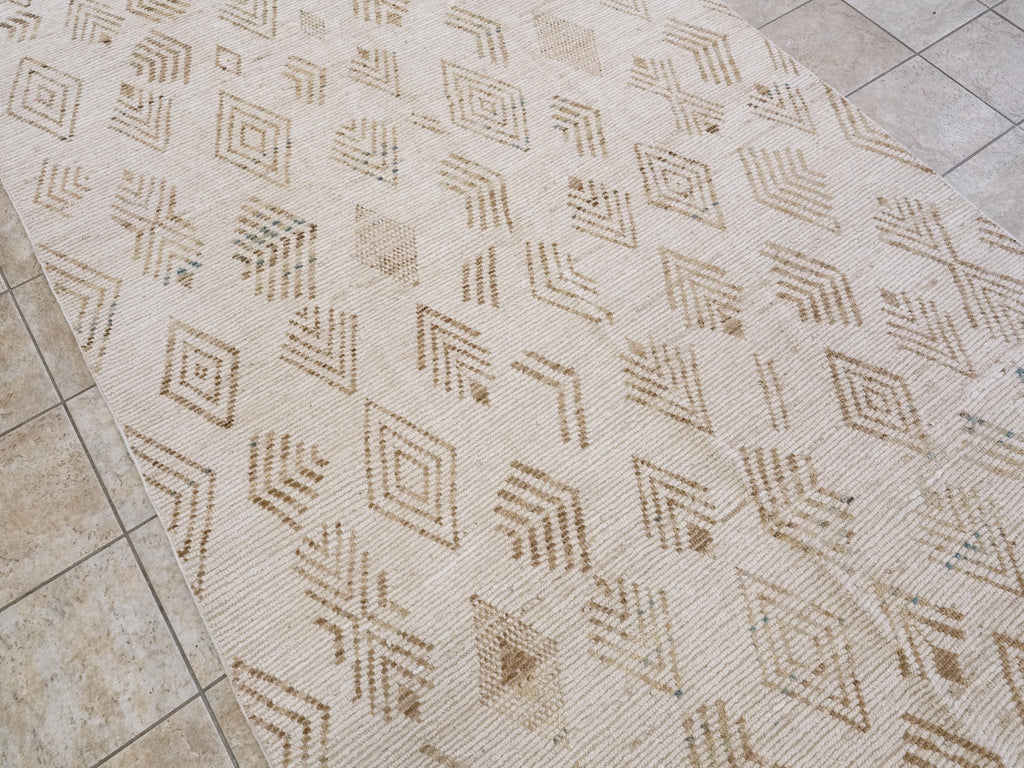 7x16 Ft Beige Moroccan Runner Rug - Hand Knotted Afghan Wool