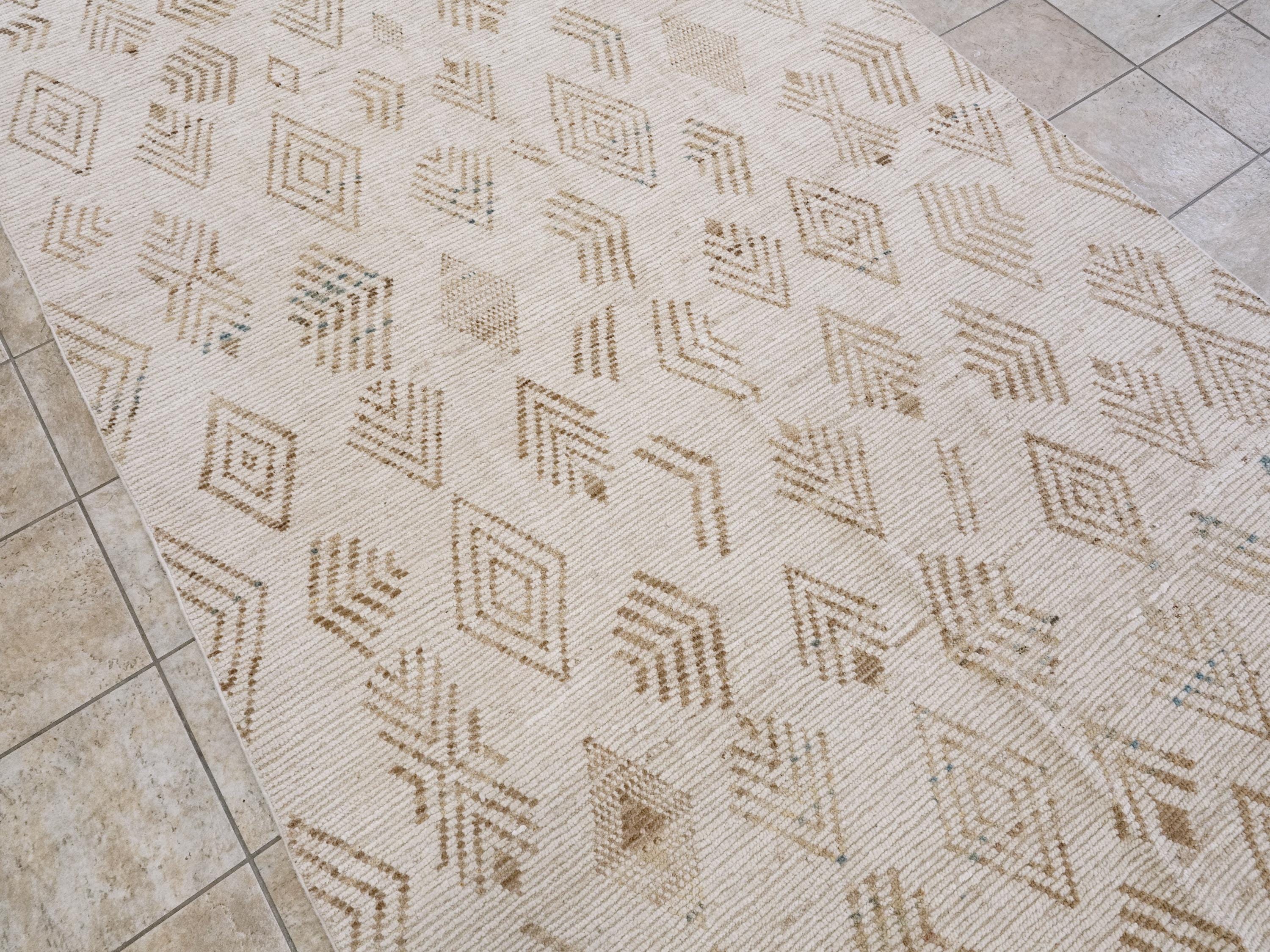 7x16 Ft Beige Moroccan Runner Rug - Hand Knotted Afghan Wool