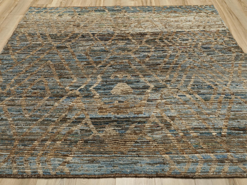 7x7 Ft Blue Moroccan Rug - Afghan Handmade Square Rug